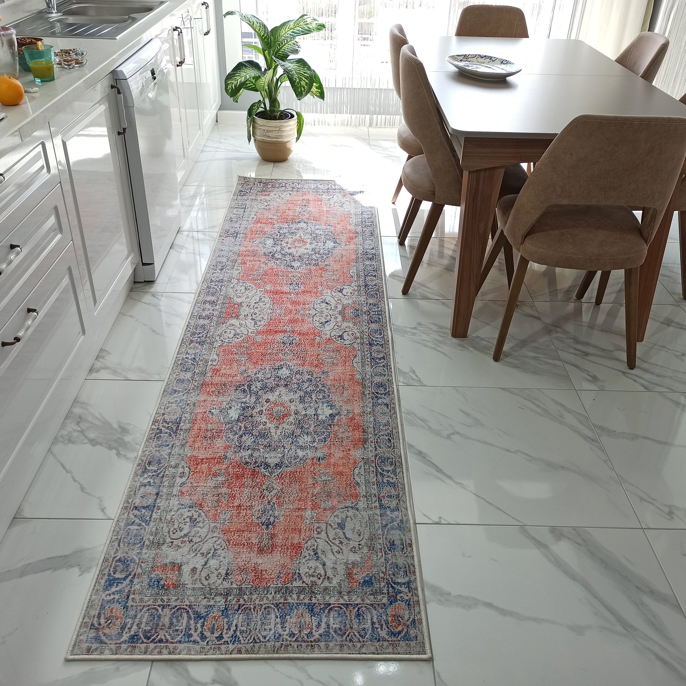 Eva Runner Turkish Burnt Orange & Teal Runner Rug