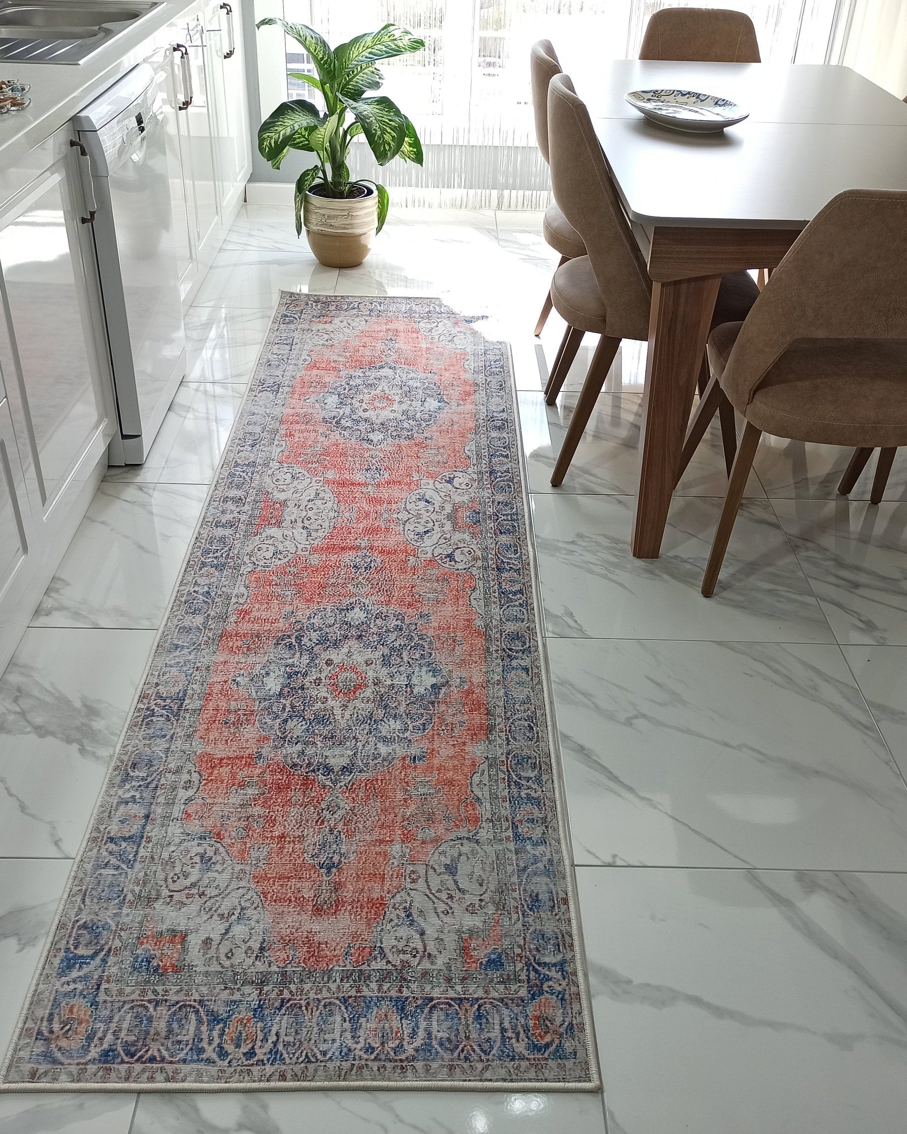 Eva Runner Turkish Burnt Orange & Teal Runner Rug
