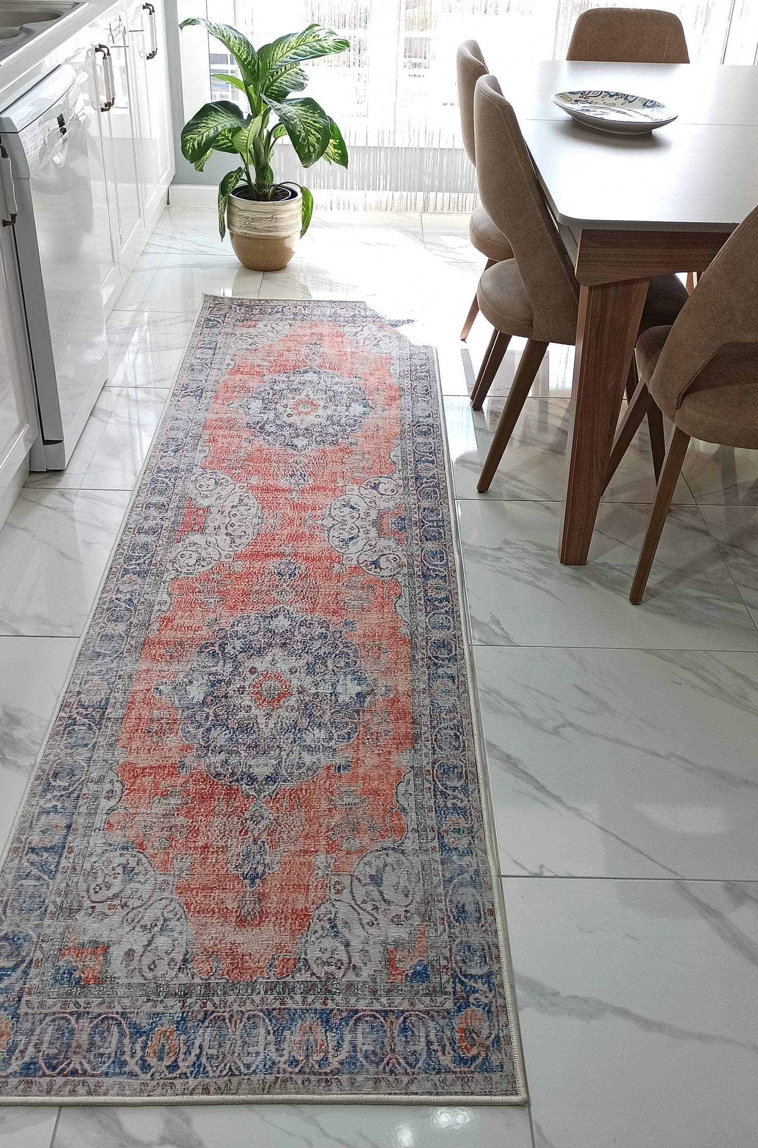 Eva Runner Turkish Burnt Orange & Teal Runner Rug