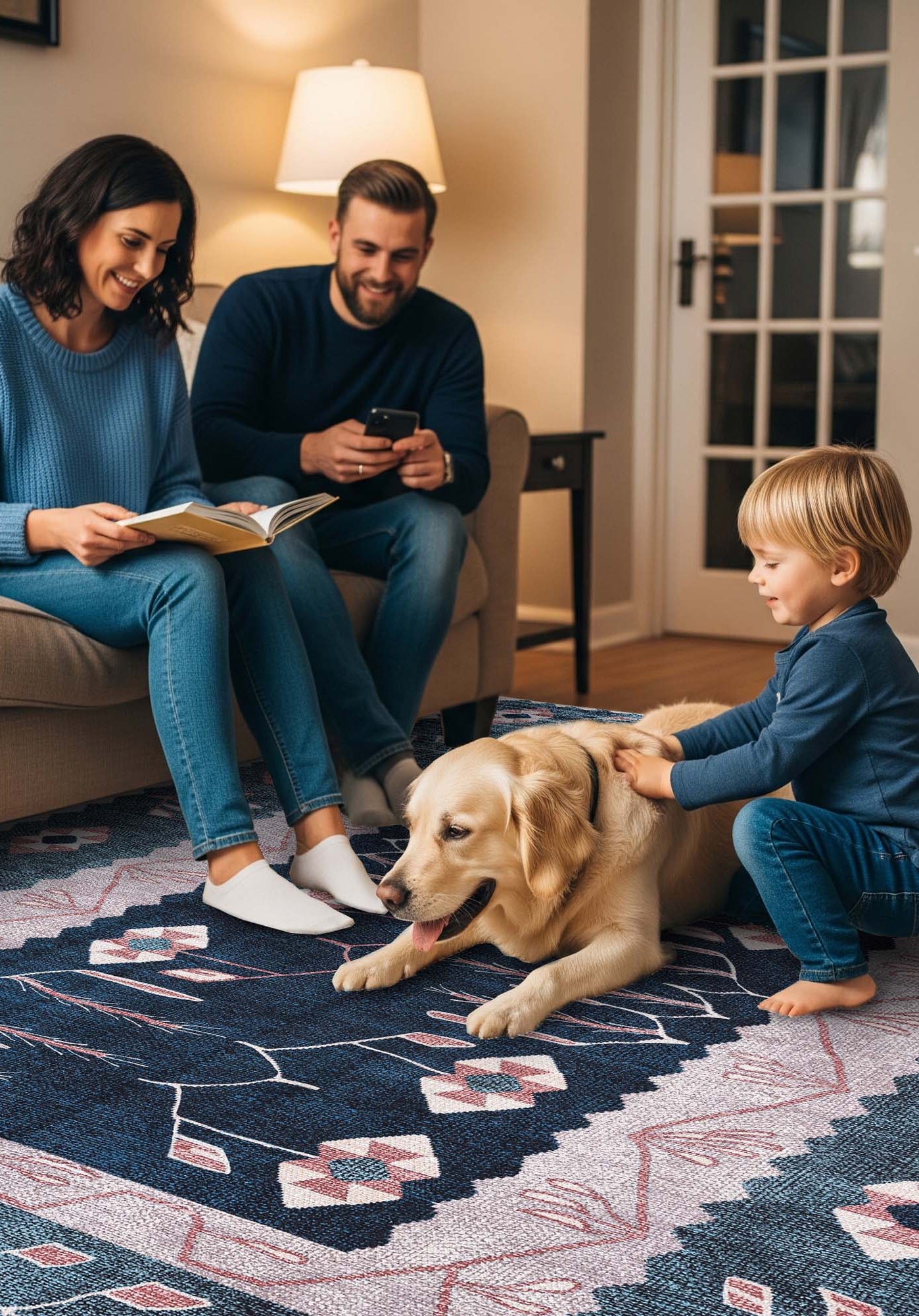 Marceline Navy Blue Floral Turkish Kilim Rug
