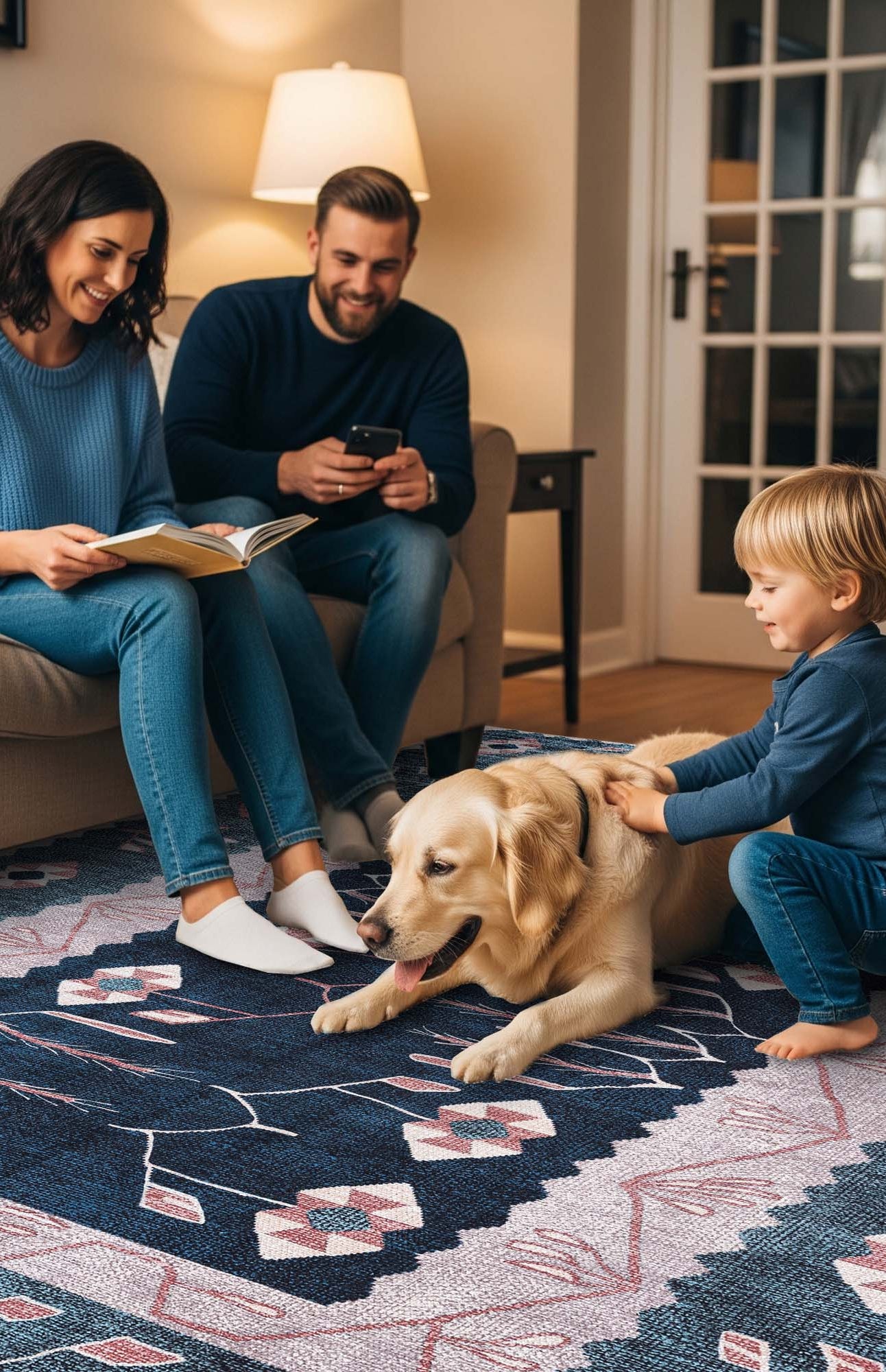 Marceline Navy Blue Floral Turkish Kilim Rug