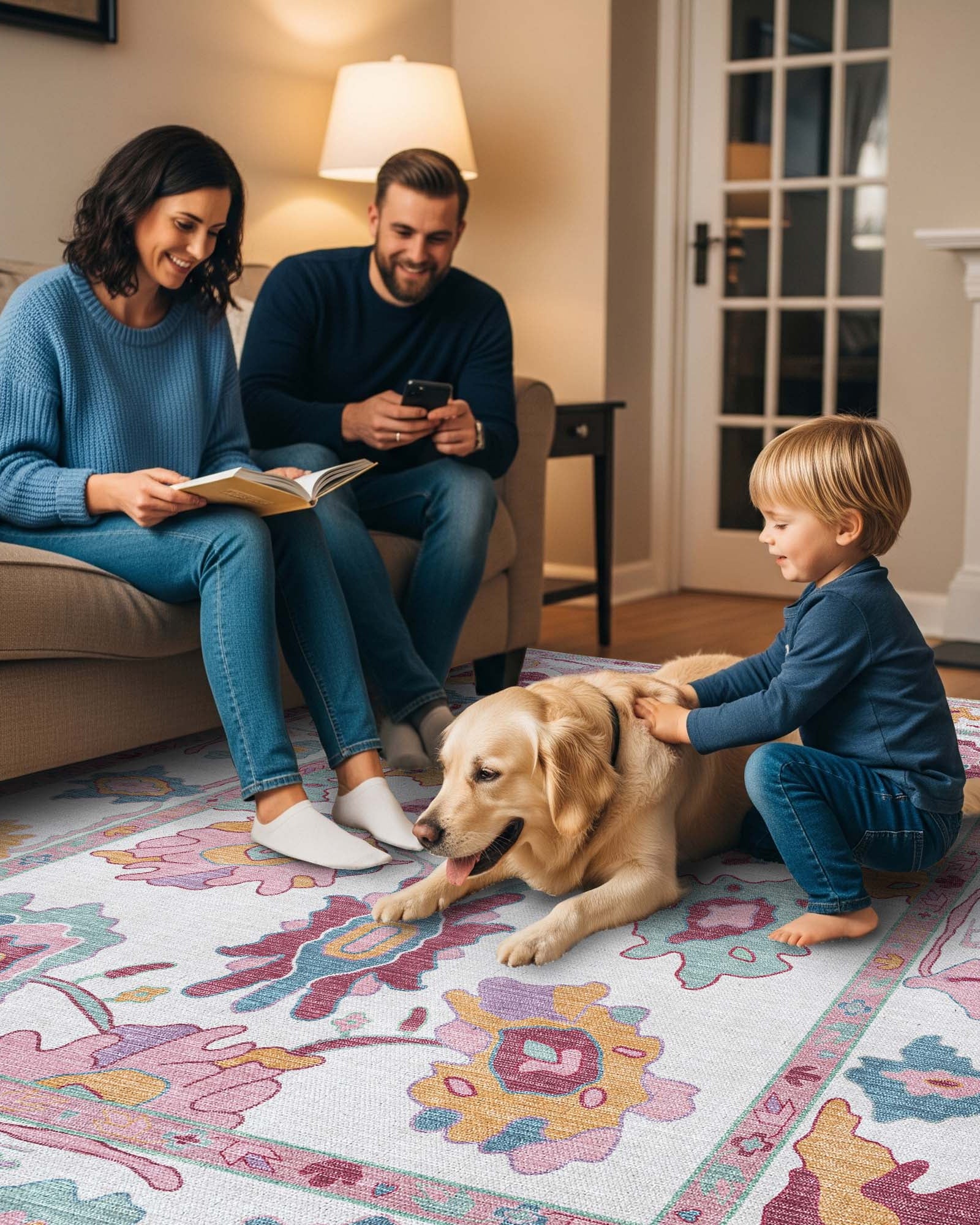 Florine Pastel Pink Orange Floral Oushak Rug
