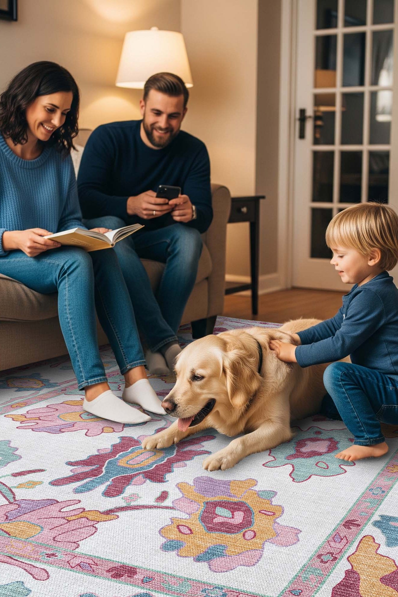 Florine Pastel Pink Orange Floral Oushak Rug