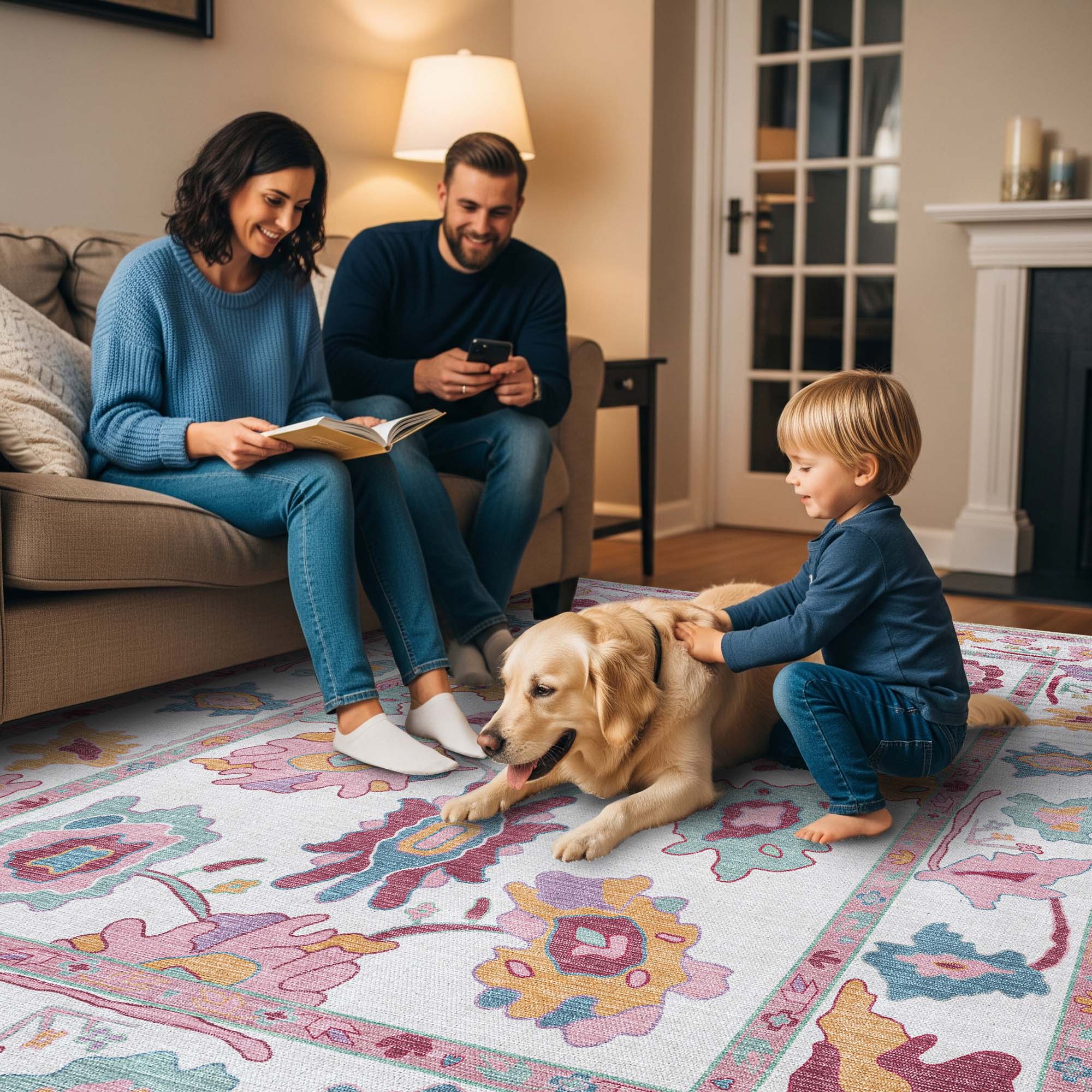 Florine Pastel Pink Orange Floral Oushak Rug