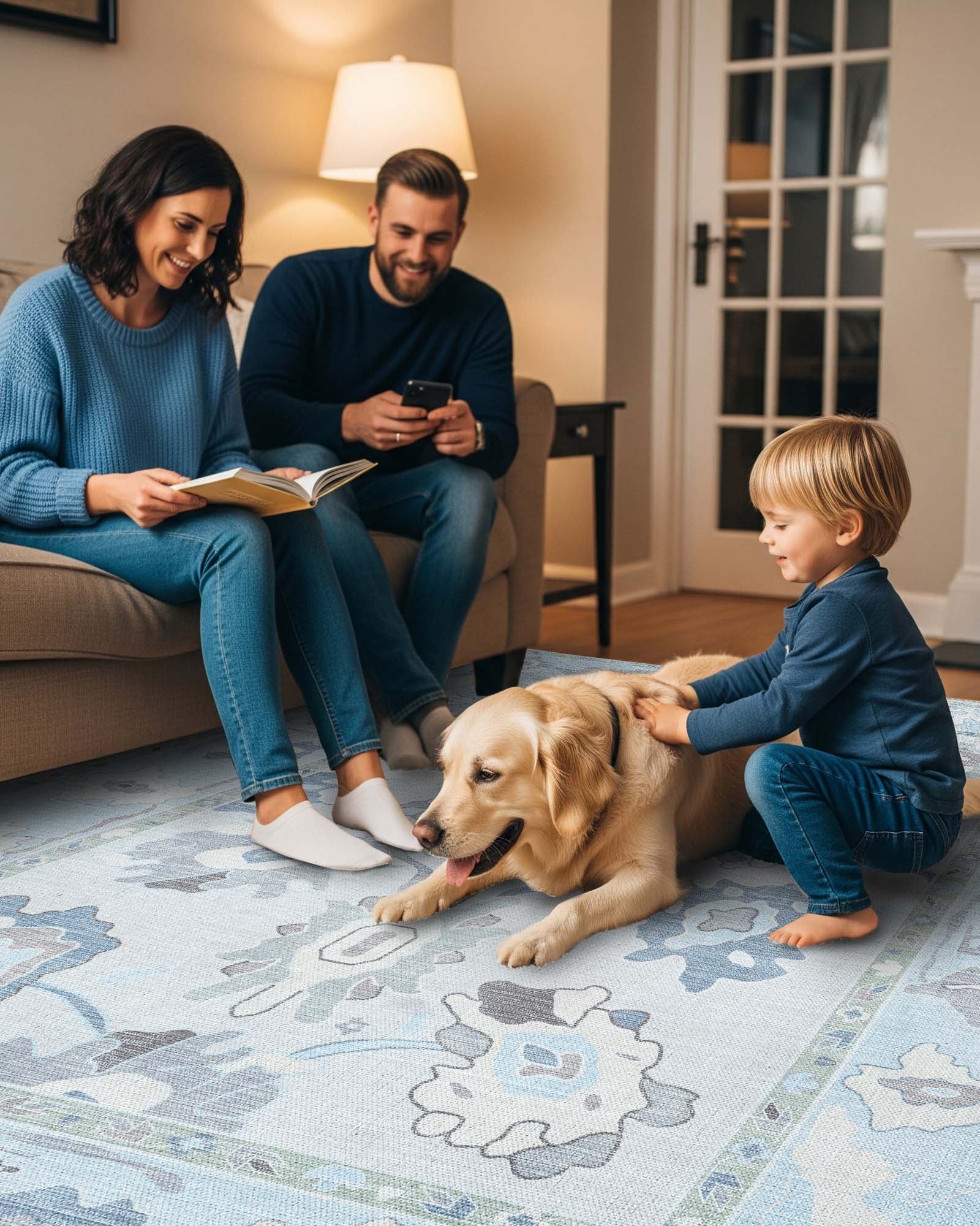 Pamira Cream Blue Floral Modern Oushak Rug