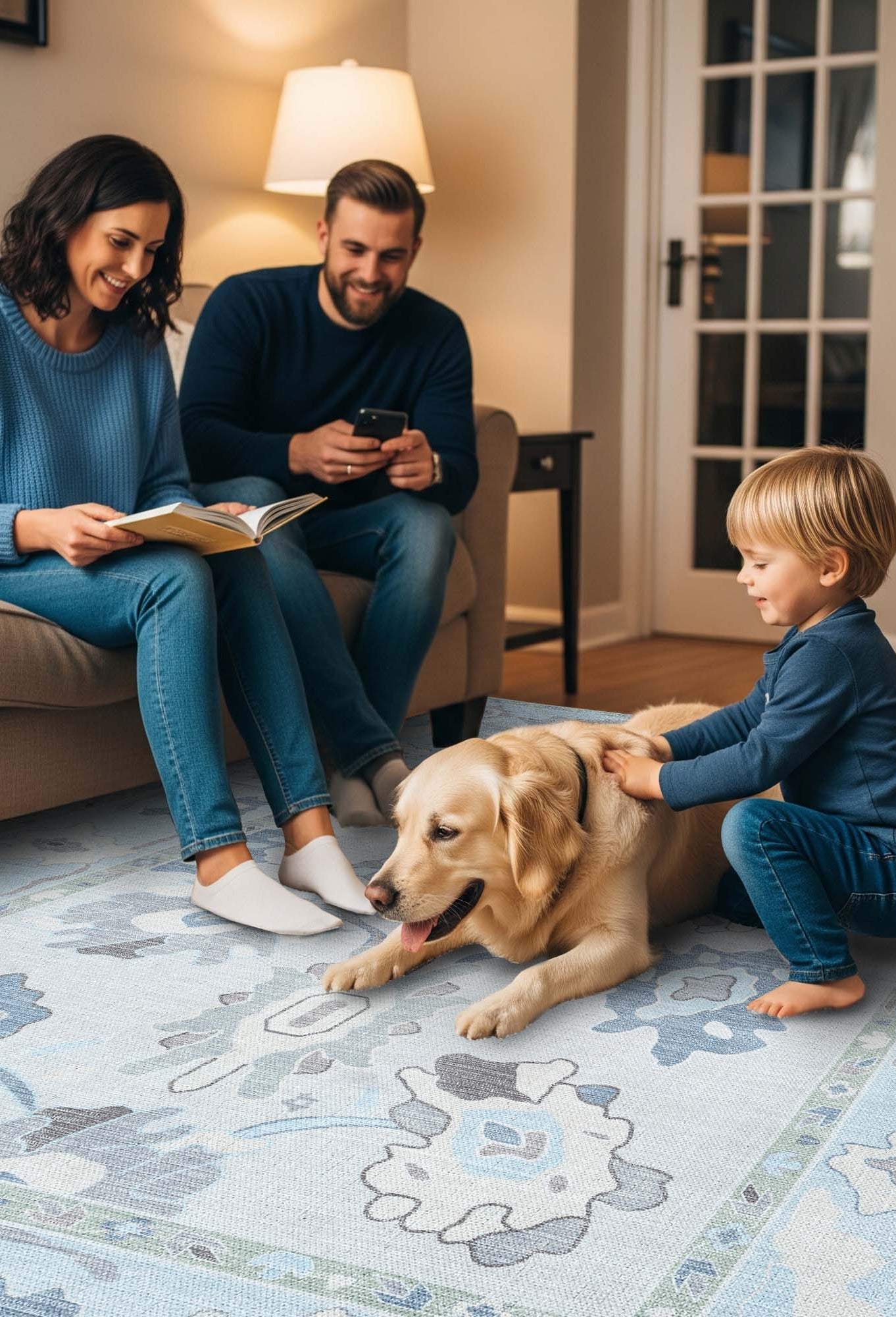 Pamira Cream Blue Floral Modern Oushak Rug