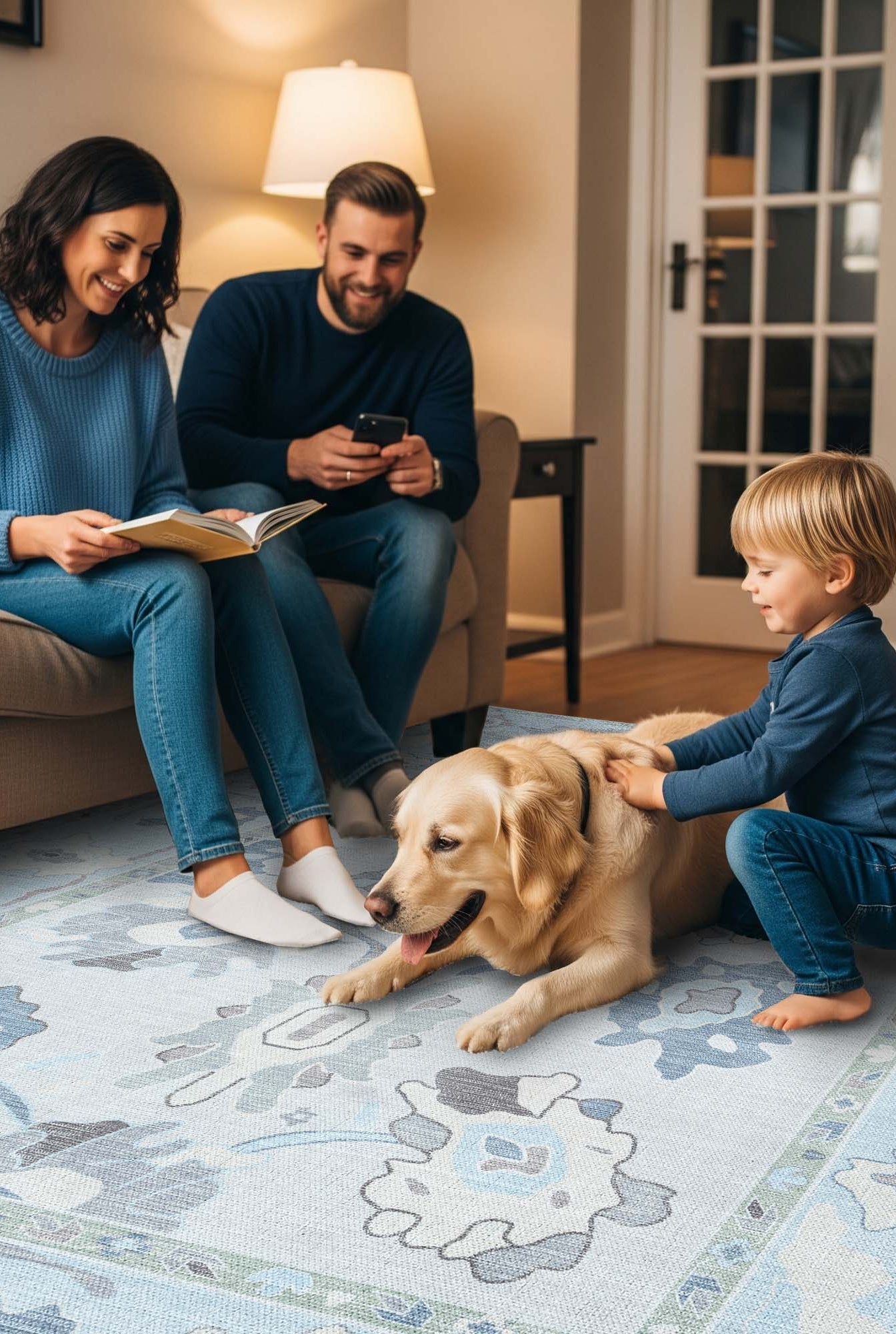 Pamira Cream Blue Floral Modern Oushak Rug