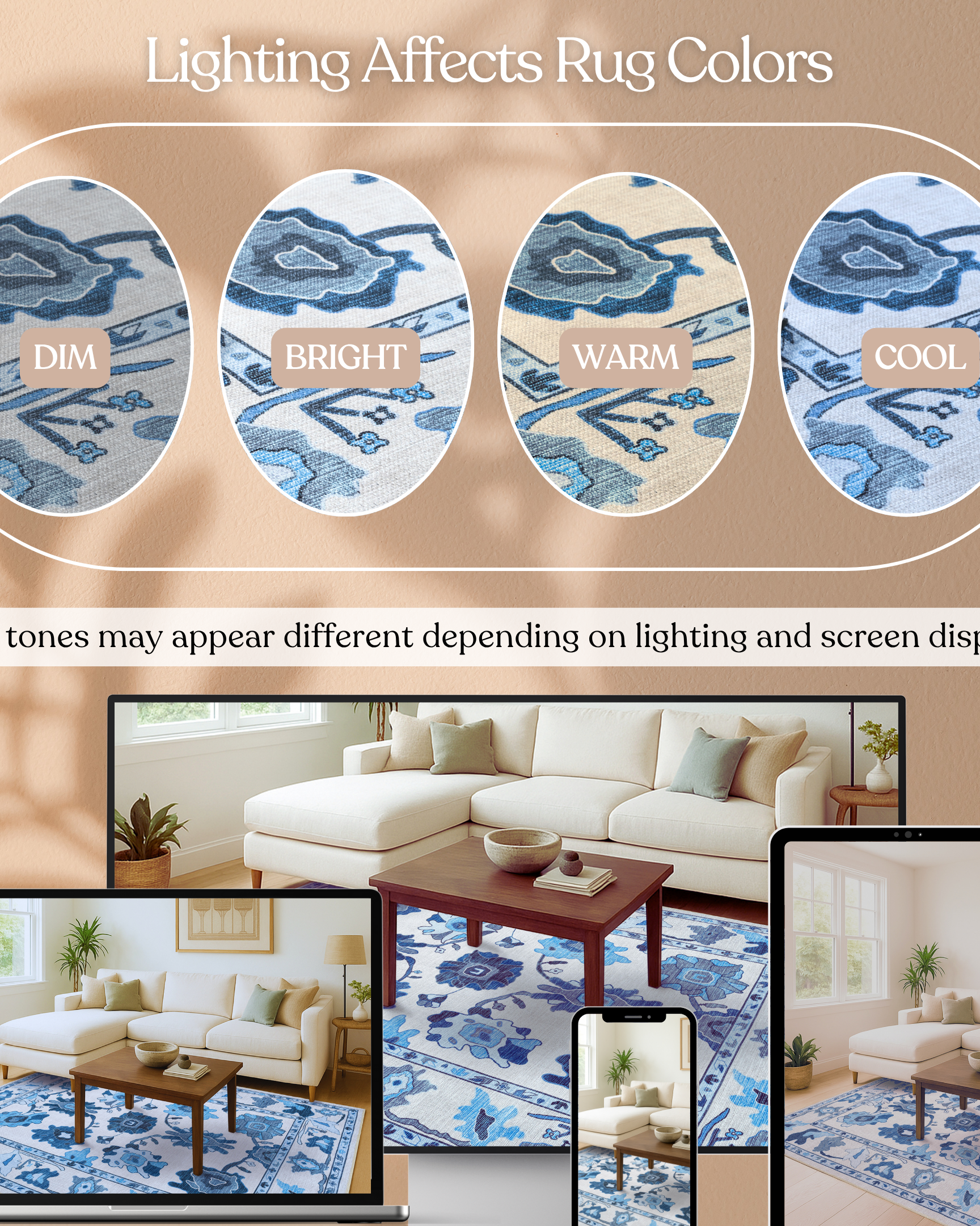 Ellis Navy Blue White Modern Floral Oushak Rug