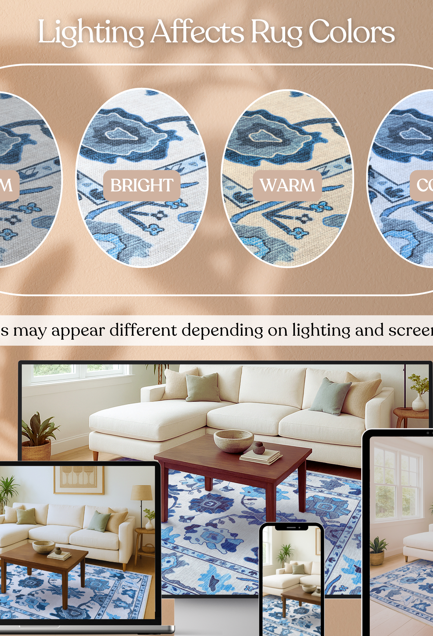 Ellis Navy Blue White Modern Floral Oushak Rug