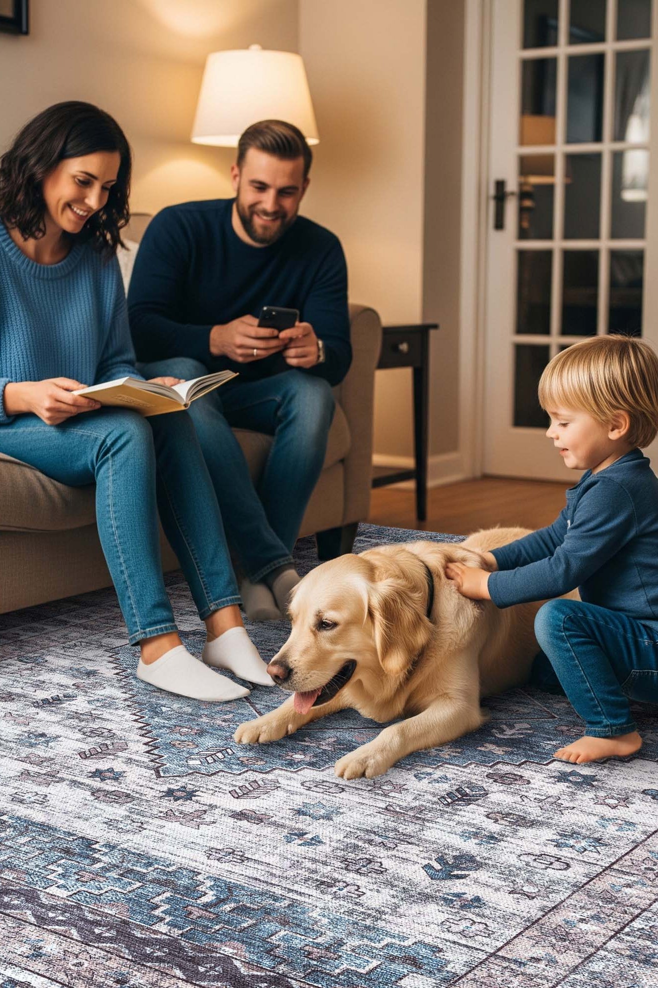 Emerson Navy Cream Modern Distressed Persian Rug