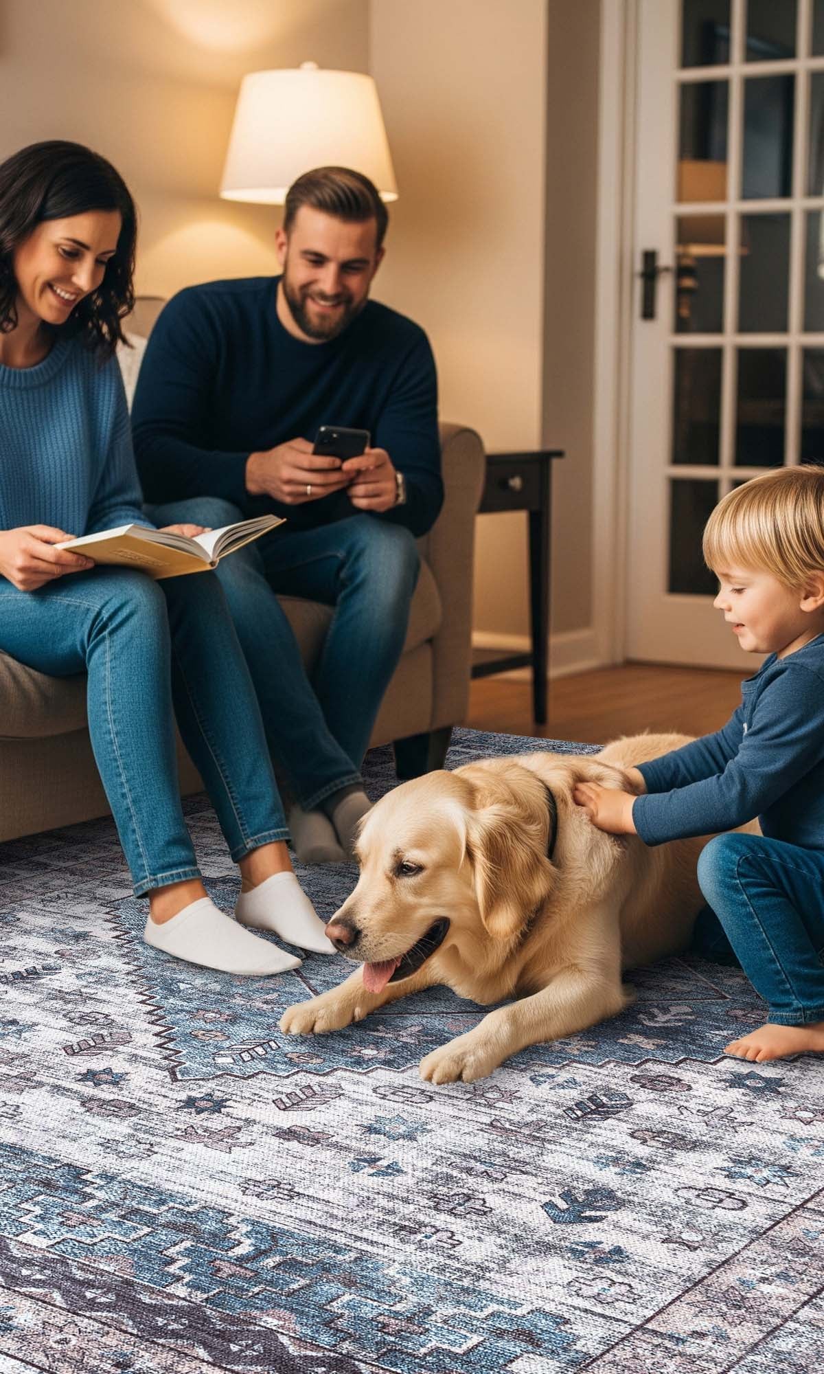 Emerson Navy Cream Modern Distressed Persian Rug