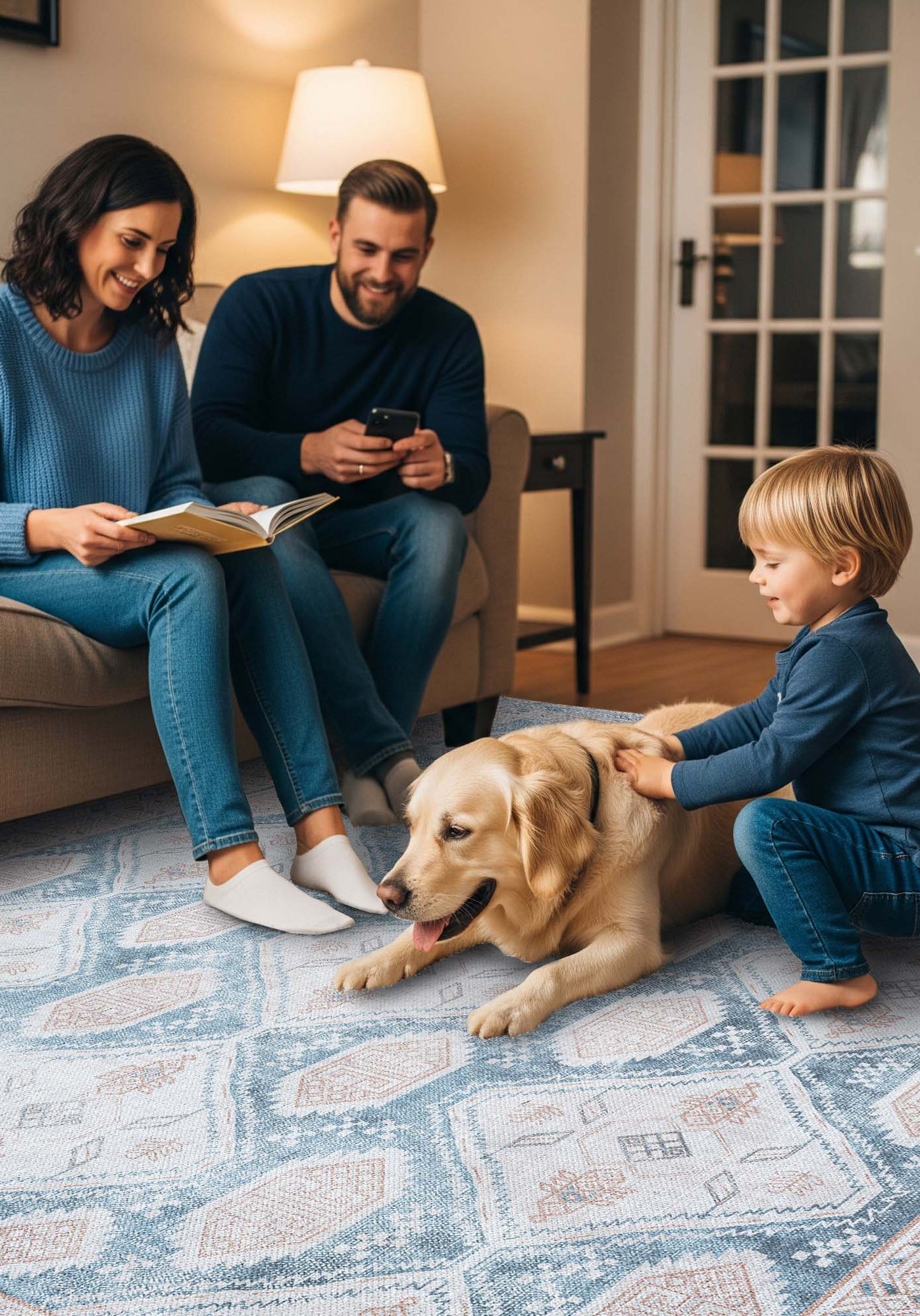 Samara Cream Blue Distressed Turkish Rug