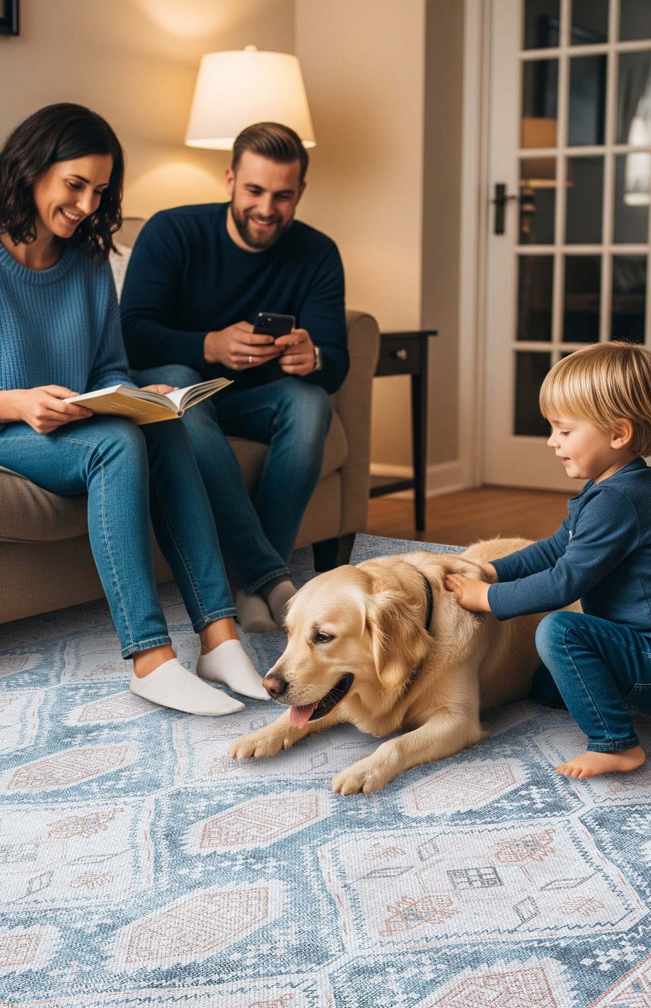 Samara Cream Blue Distressed Turkish Rug