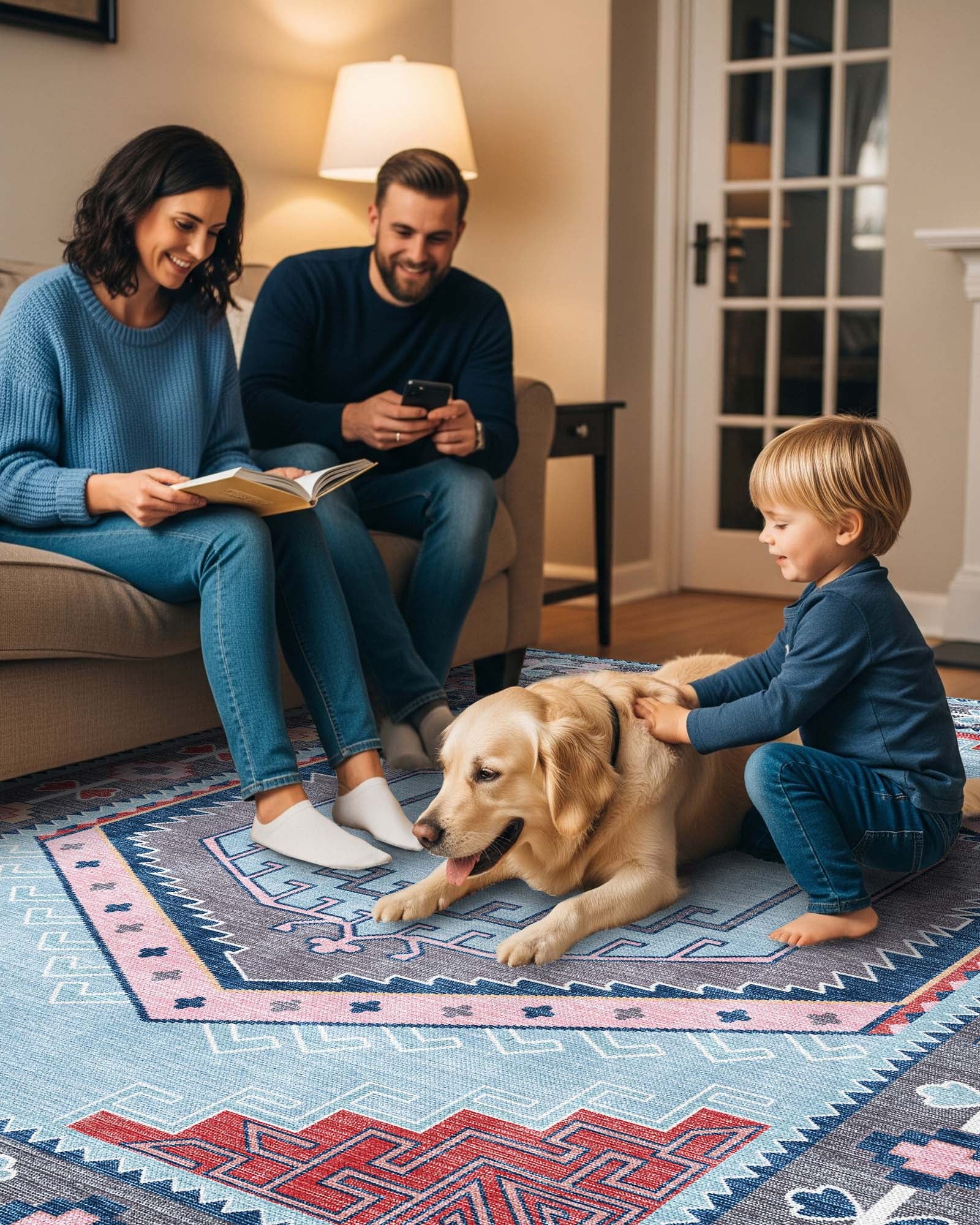 Leena Blue Colorful Aesthetic Oushak Rug