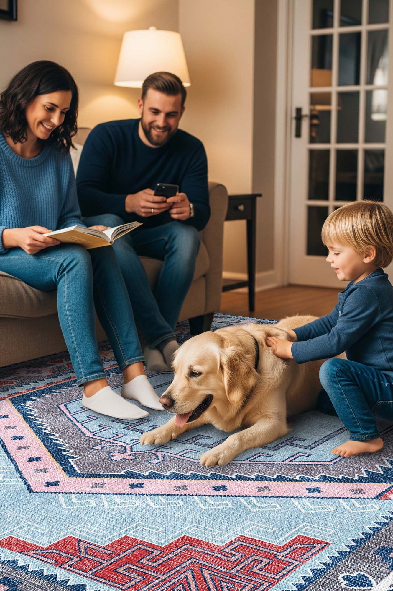 Leena Blue Colorful Aesthetic Oushak Rug