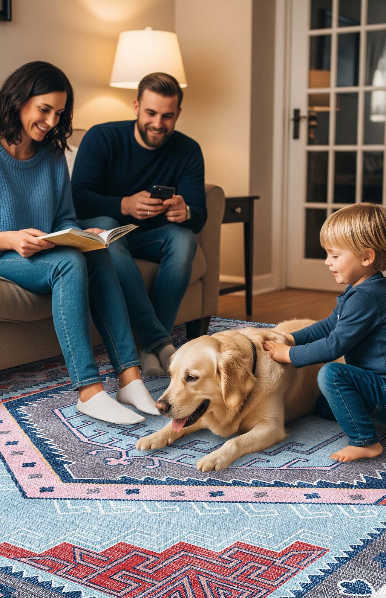 Leena Blue Colorful Aesthetic Oushak Rug