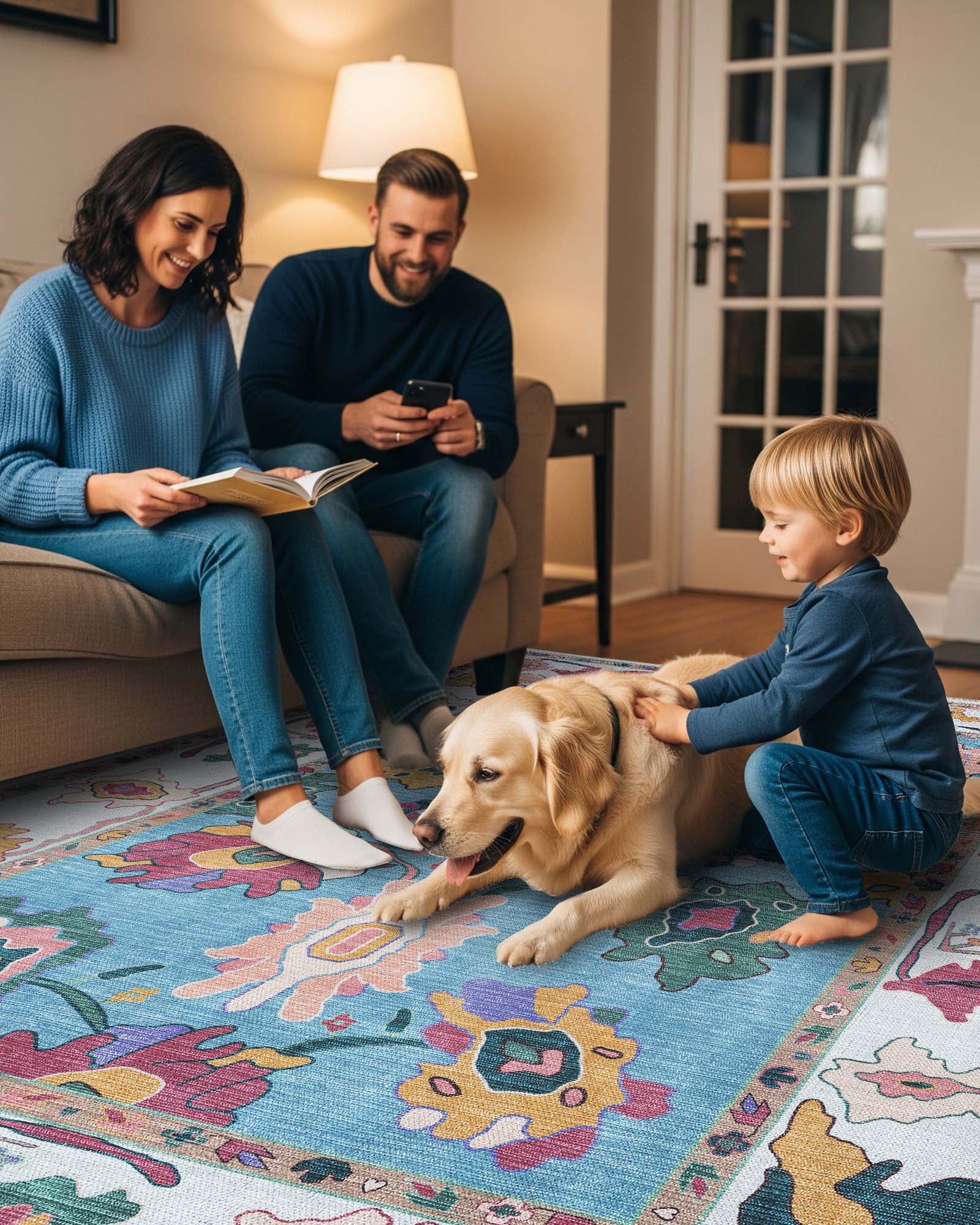 Farhana Green Colorful Floral Modern Oushak Rug