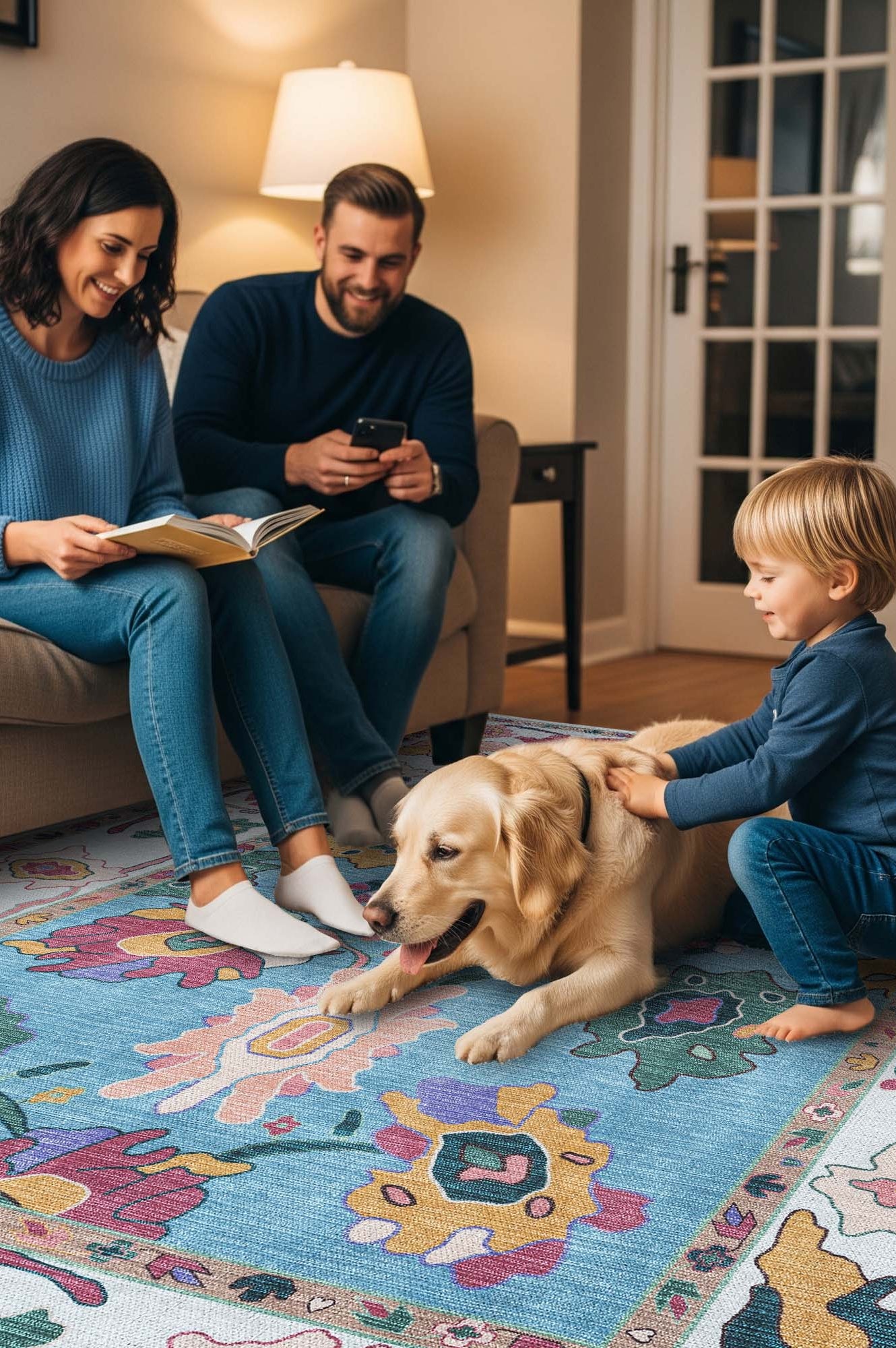 Farhana Green Colorful Floral Modern Oushak Rug