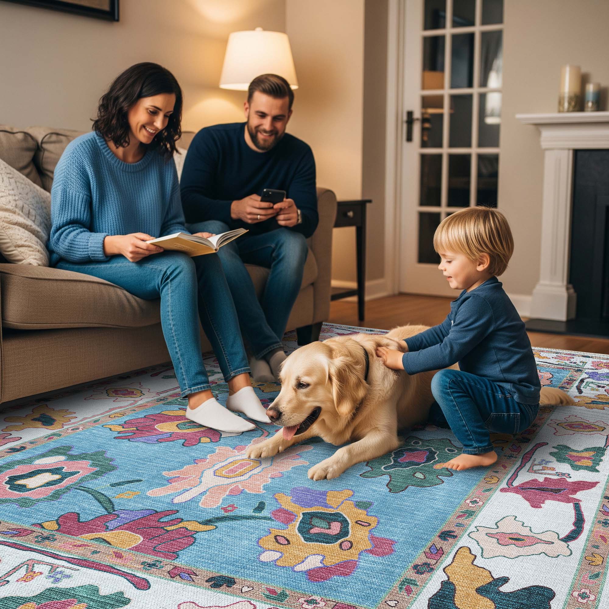 Farhana Green Colorful Floral Modern Oushak Rug