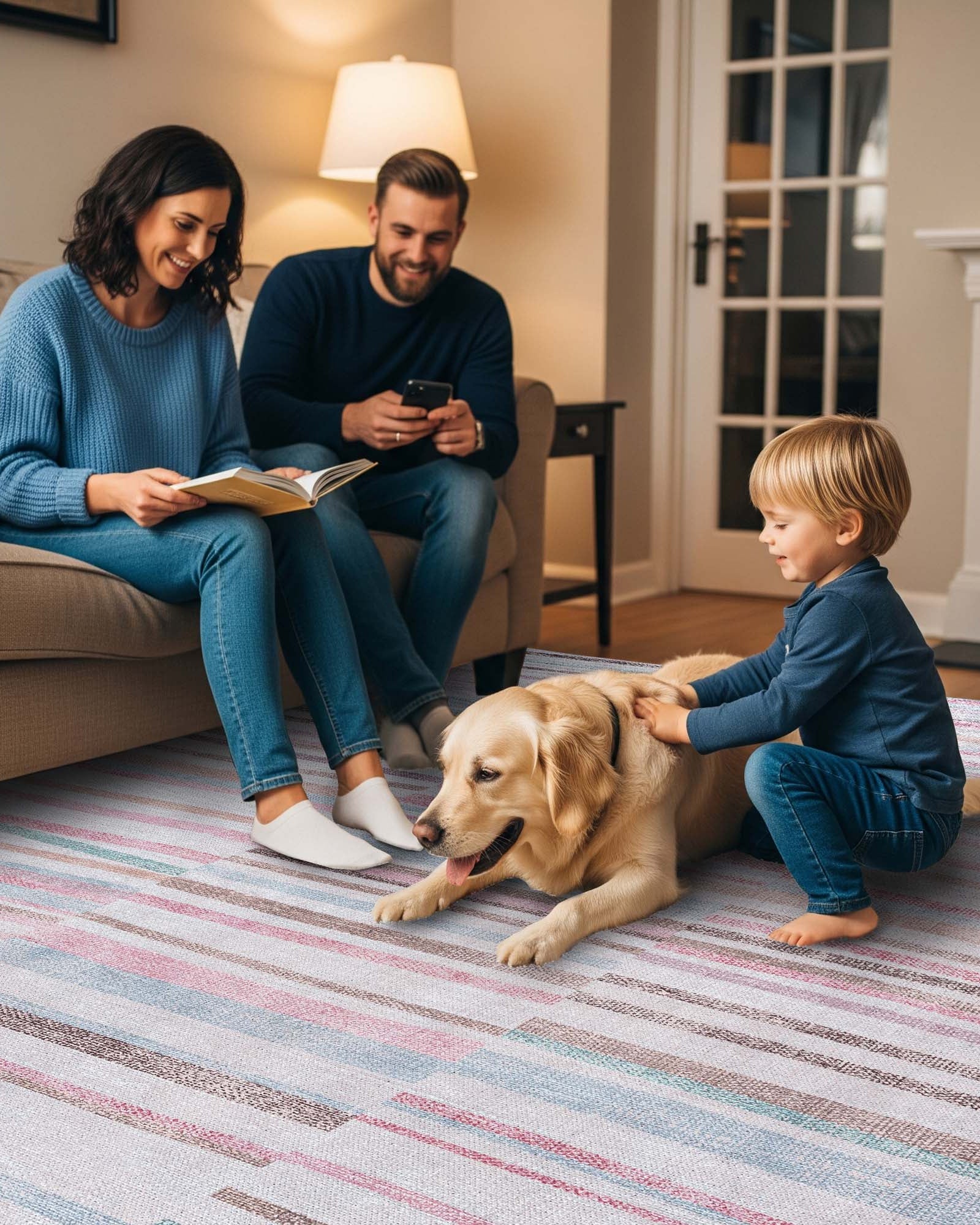 Kalia Faded Modern Turkish Striped Colorful Rug