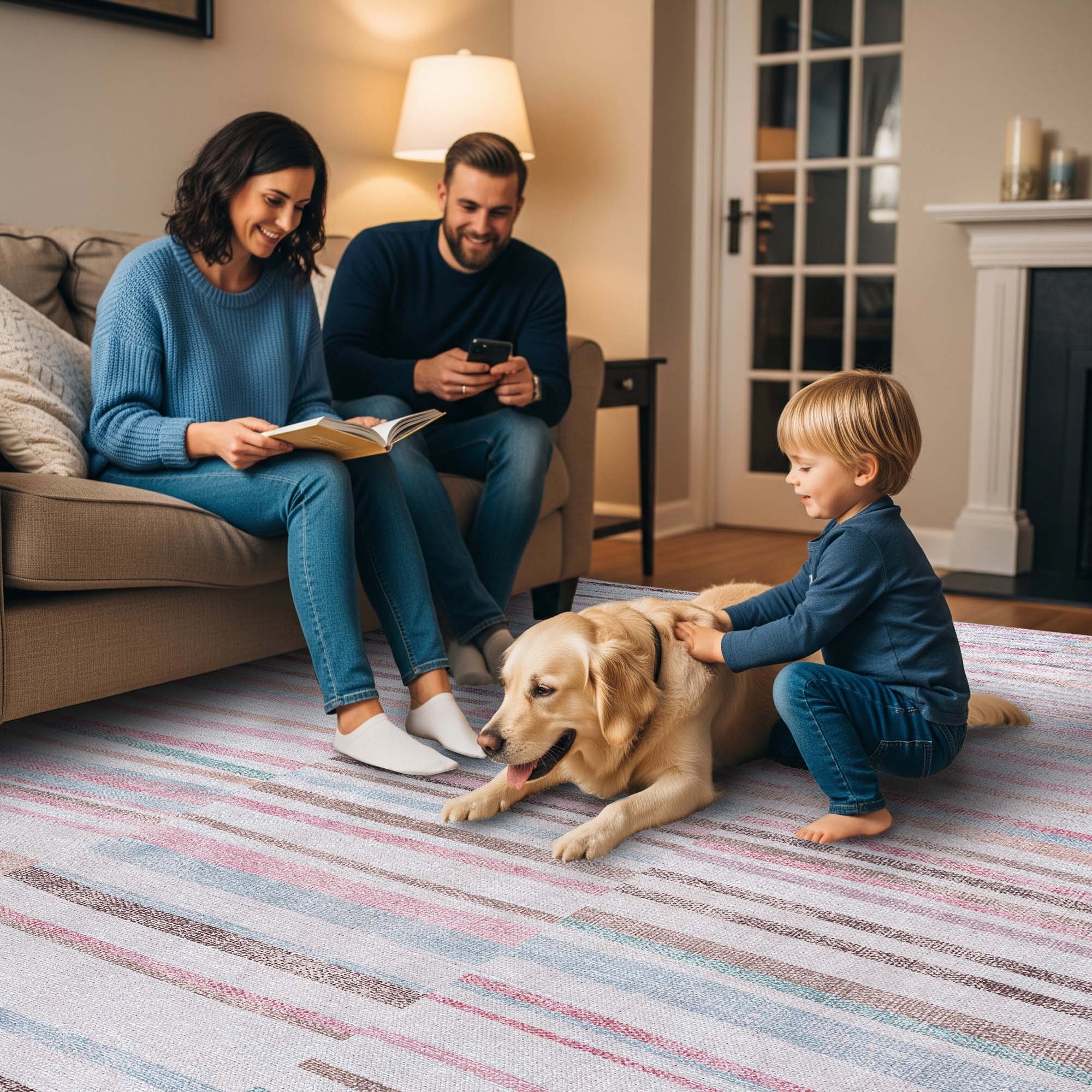 Kalia Faded Modern Turkish Striped Colorful Rug