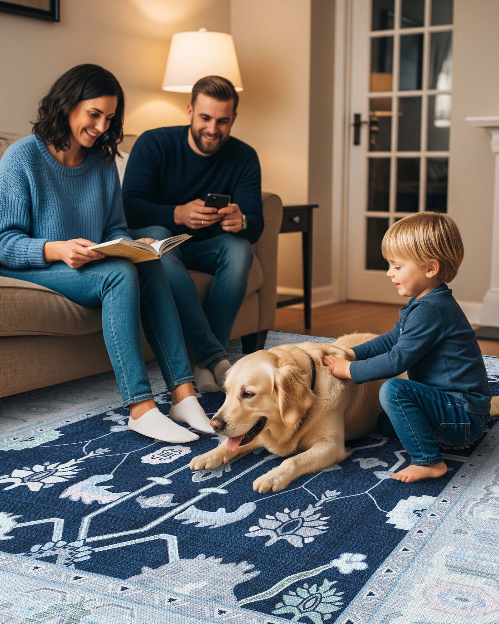 Nurul Navy Blue Modern Oushak Rug