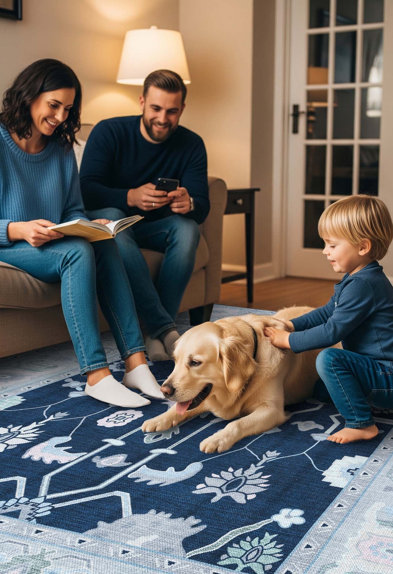 Nurul Navy Blue Modern Oushak Rug