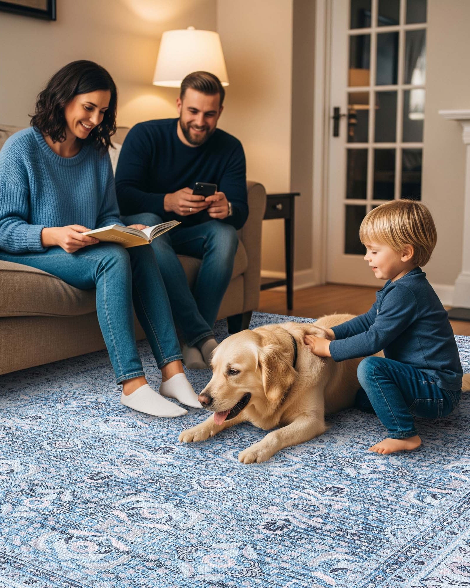 Jayla Modern Turkish Floral Cream Blue Rug