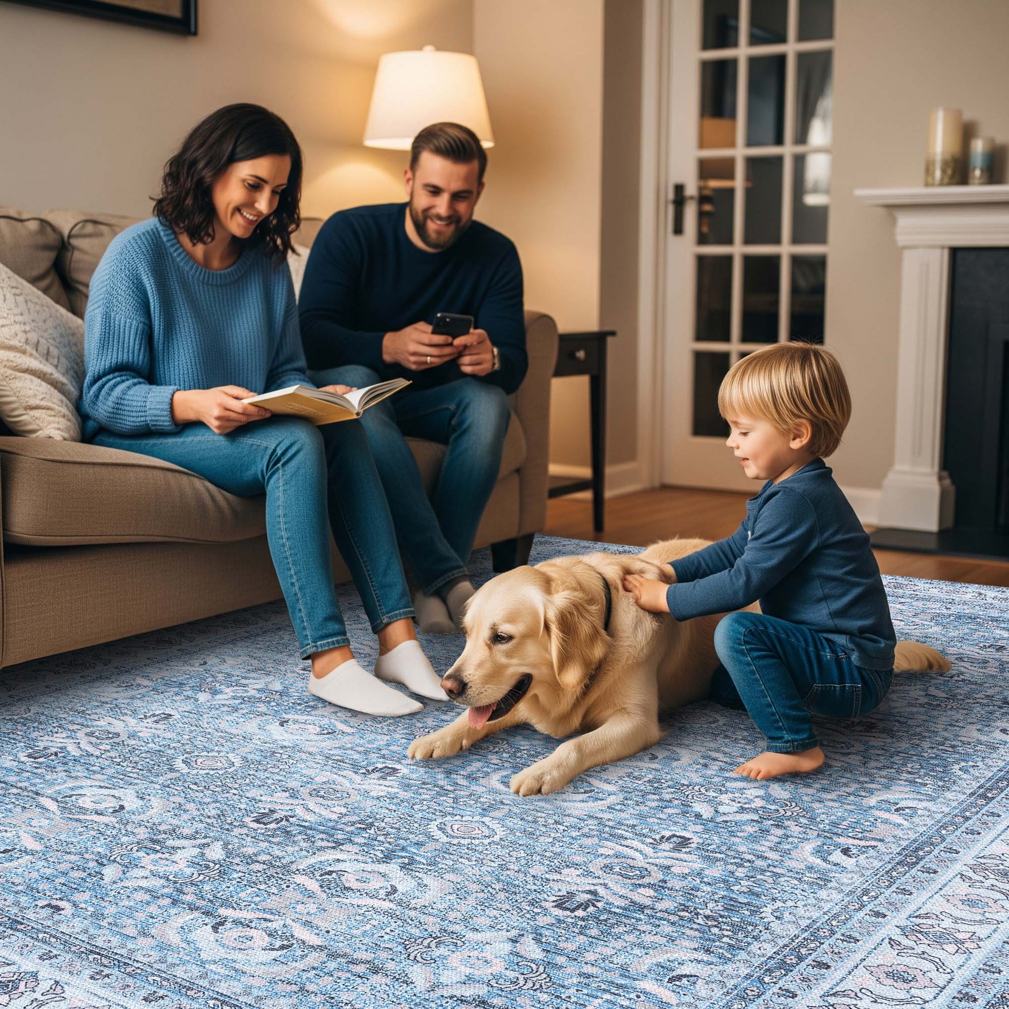 Jayla Modern Turkish Floral Cream Blue Rug