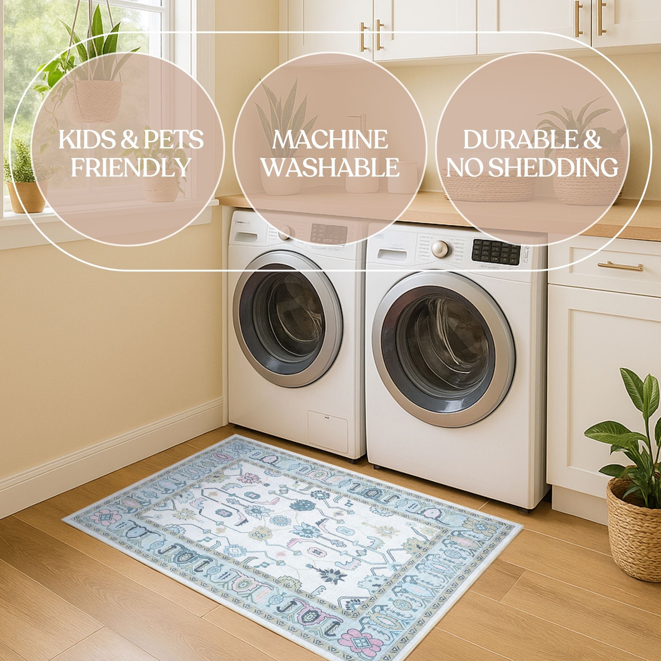 Wafiya Cream Green Modern Oushak Rug