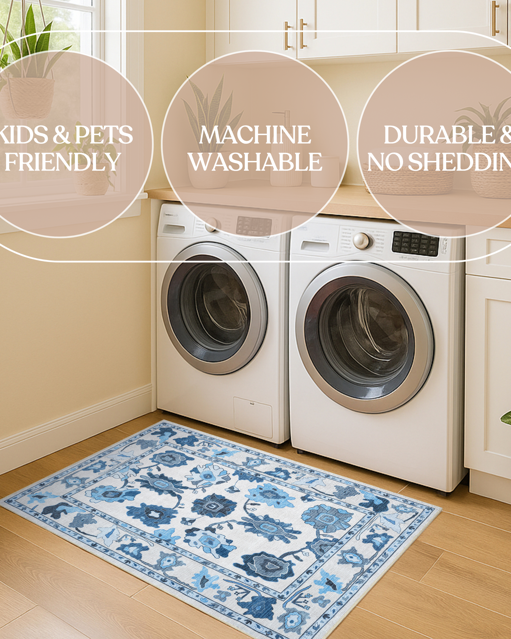 Ellis Navy Blue White Modern Floral Oushak Rug