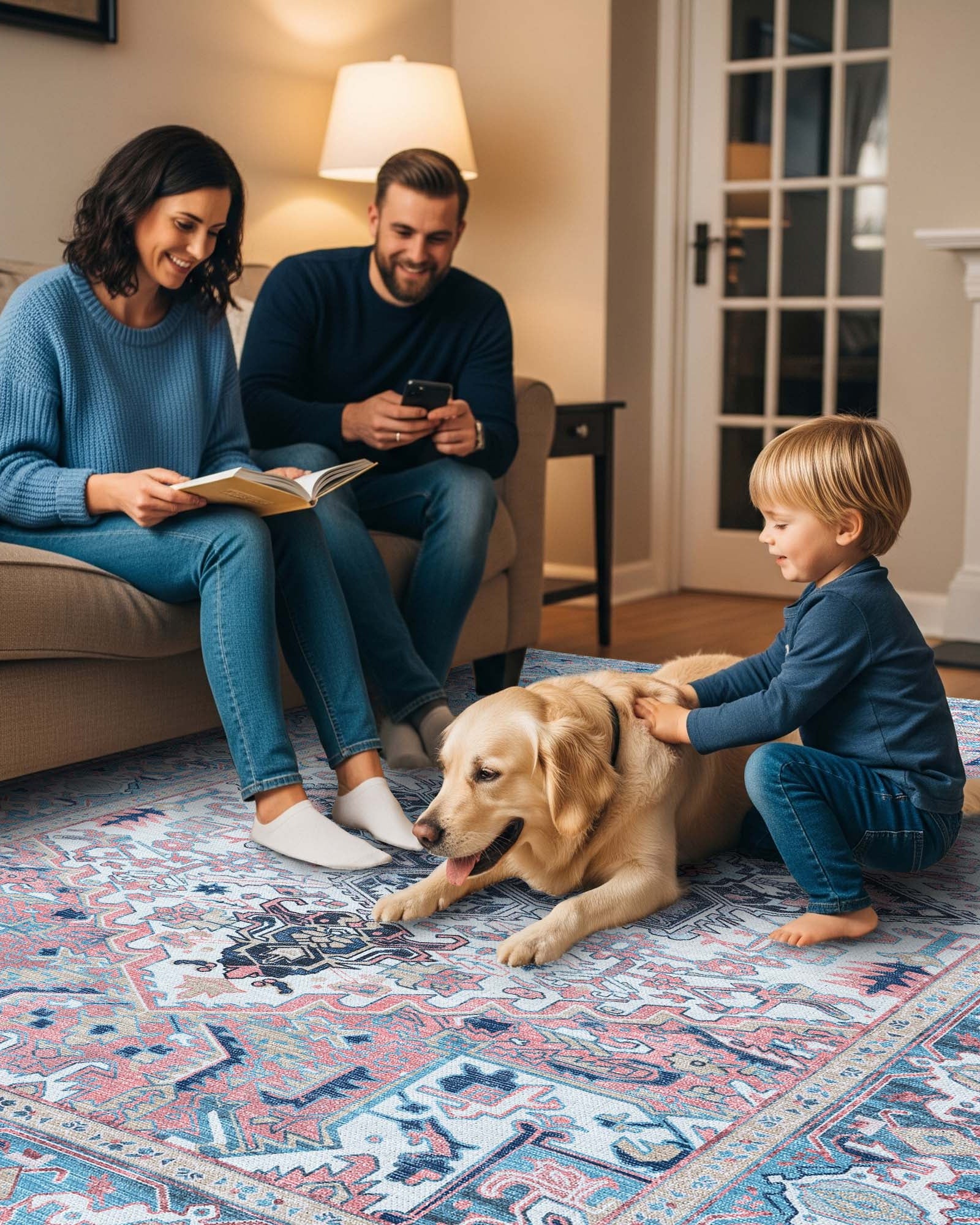 Marielle Navy Pink Heriz Modern Persian Rug