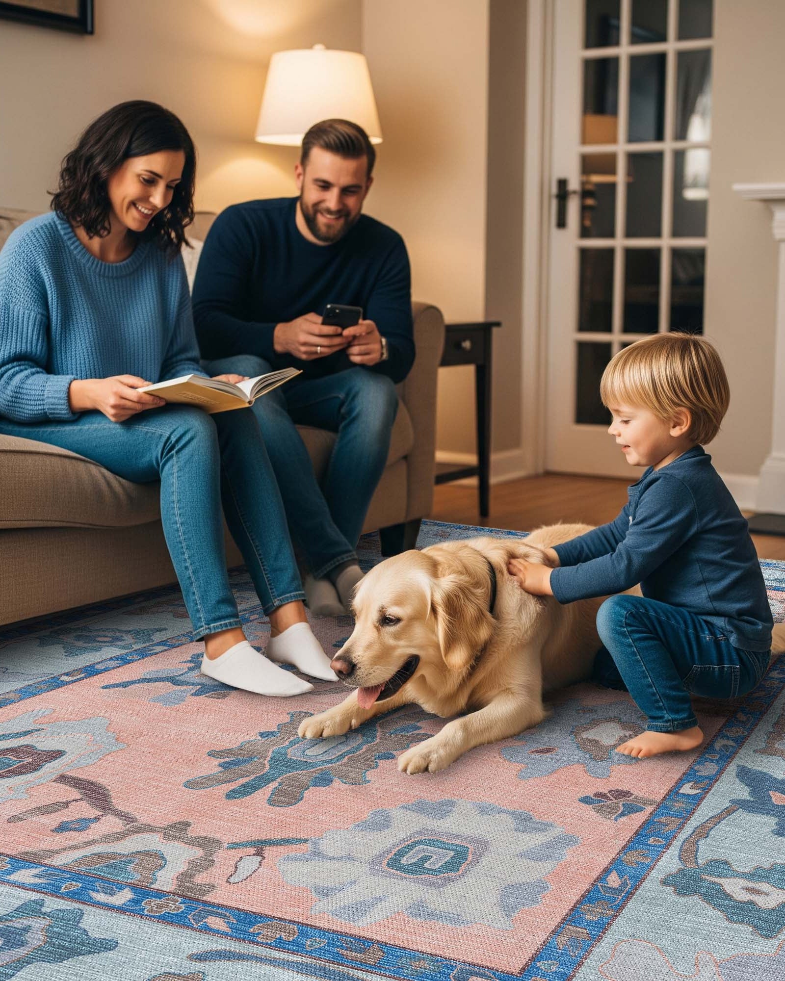 Menna Salmon Orange Blue Modern Oushak Rug