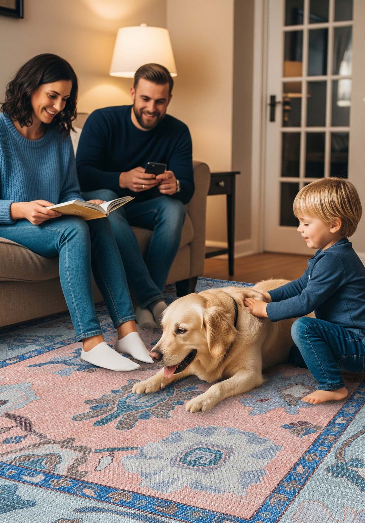 Menna Salmon Orange Blue Modern Oushak Rug