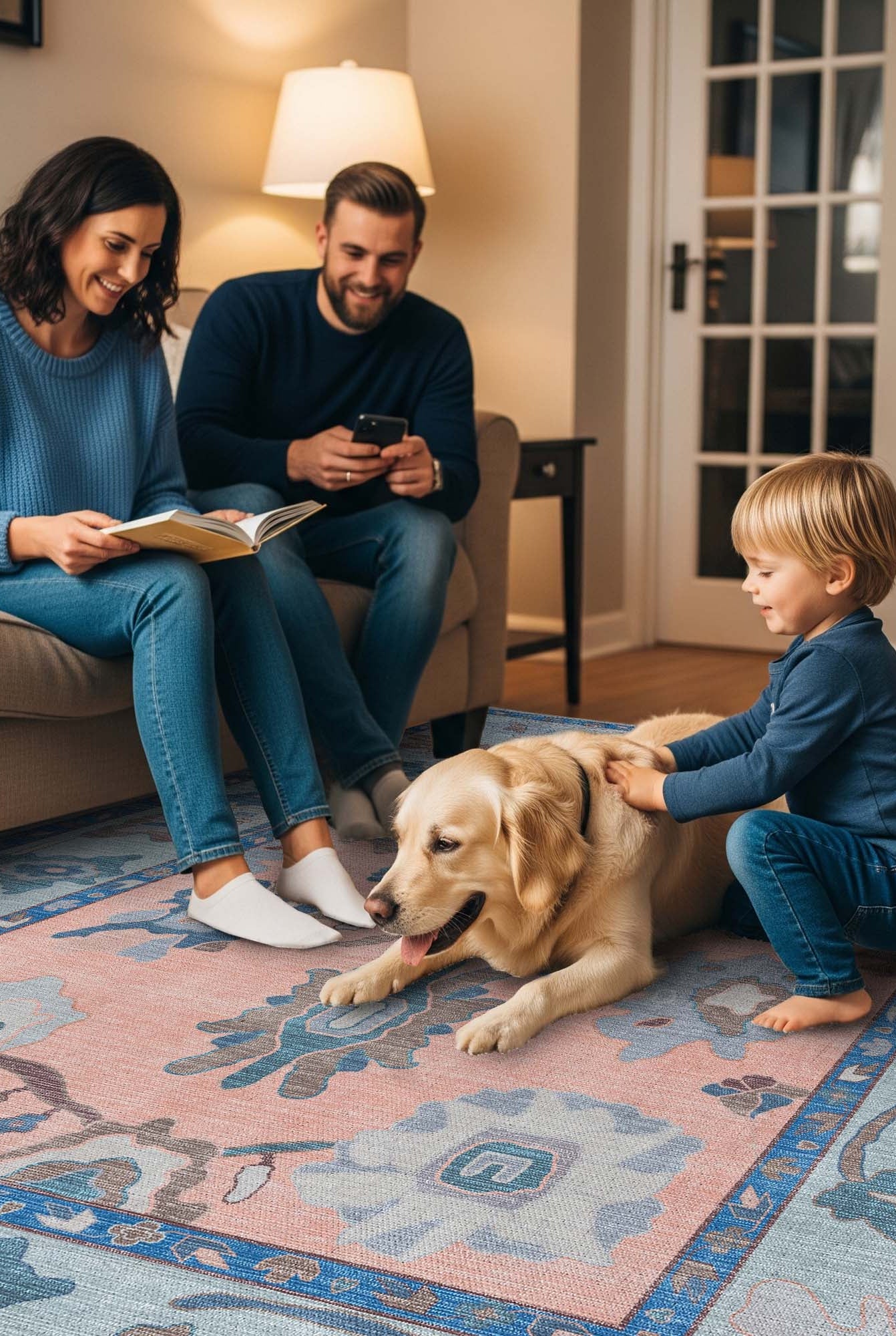 Menna Salmon Orange Blue Modern Oushak Rug