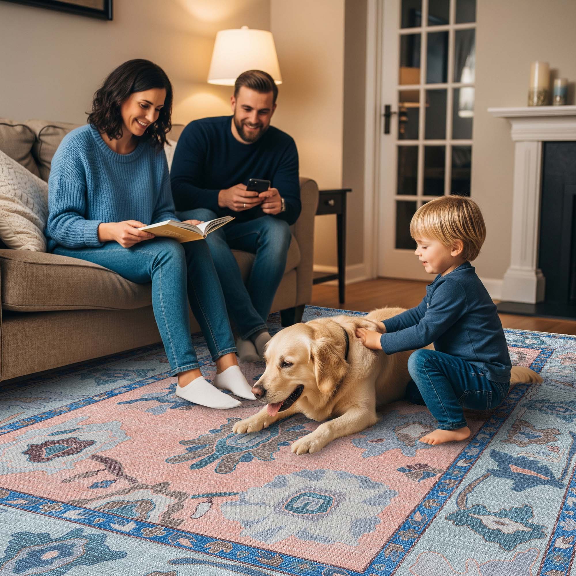 Menna Salmon Orange Blue Modern Oushak Rug