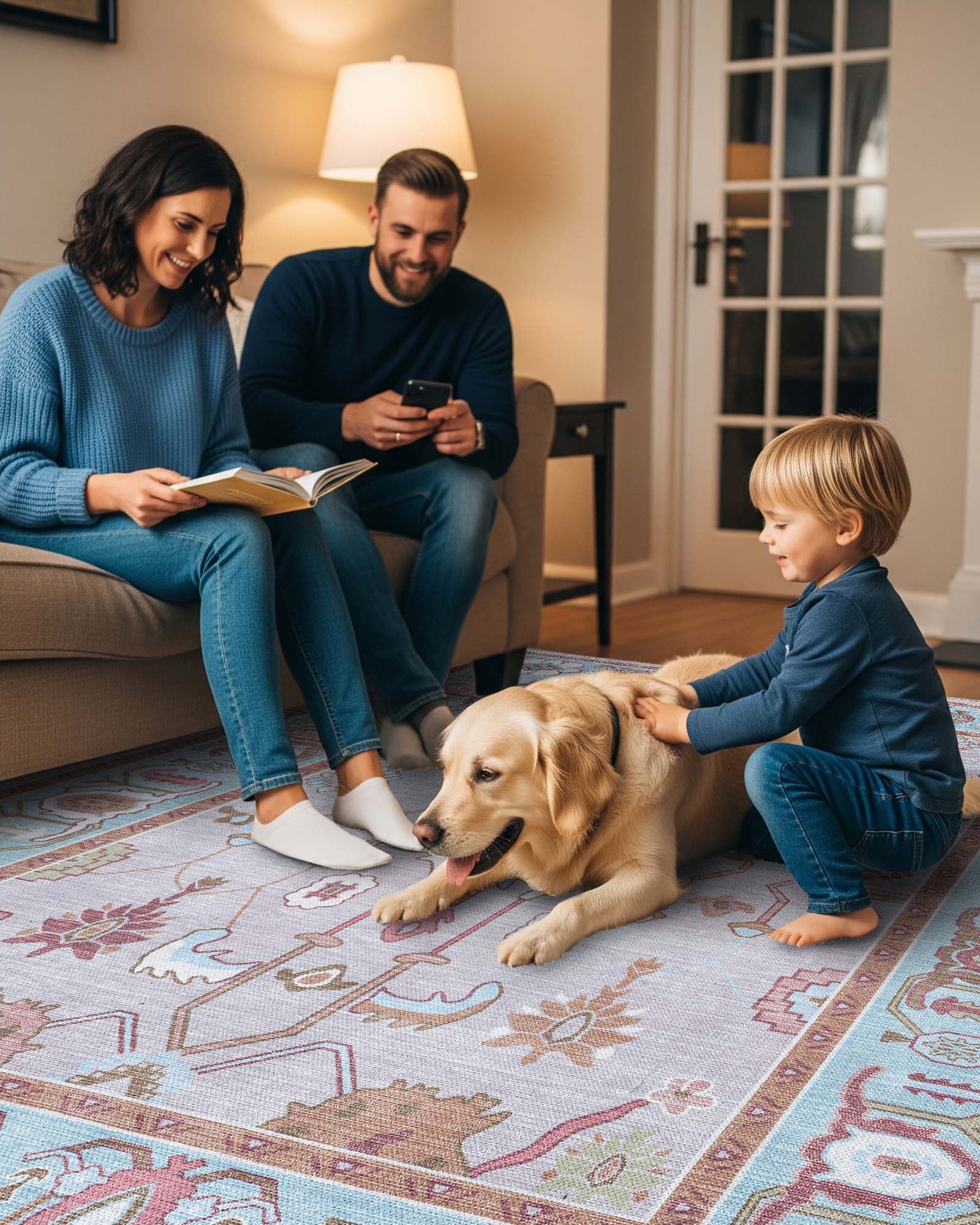 Joelle Pink Blue Modern Oushak Rug