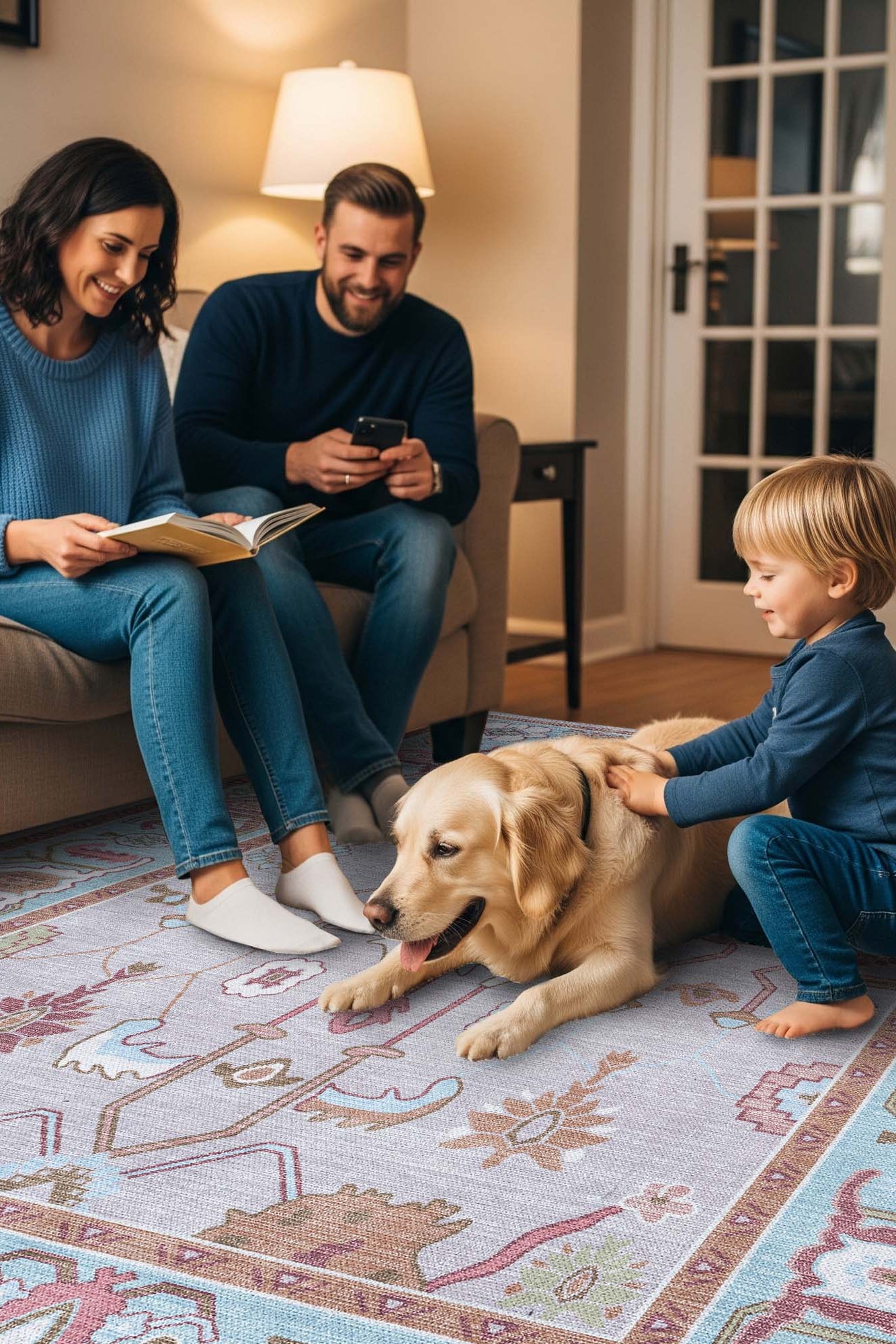 Joelle Pink Blue Modern Oushak Rug