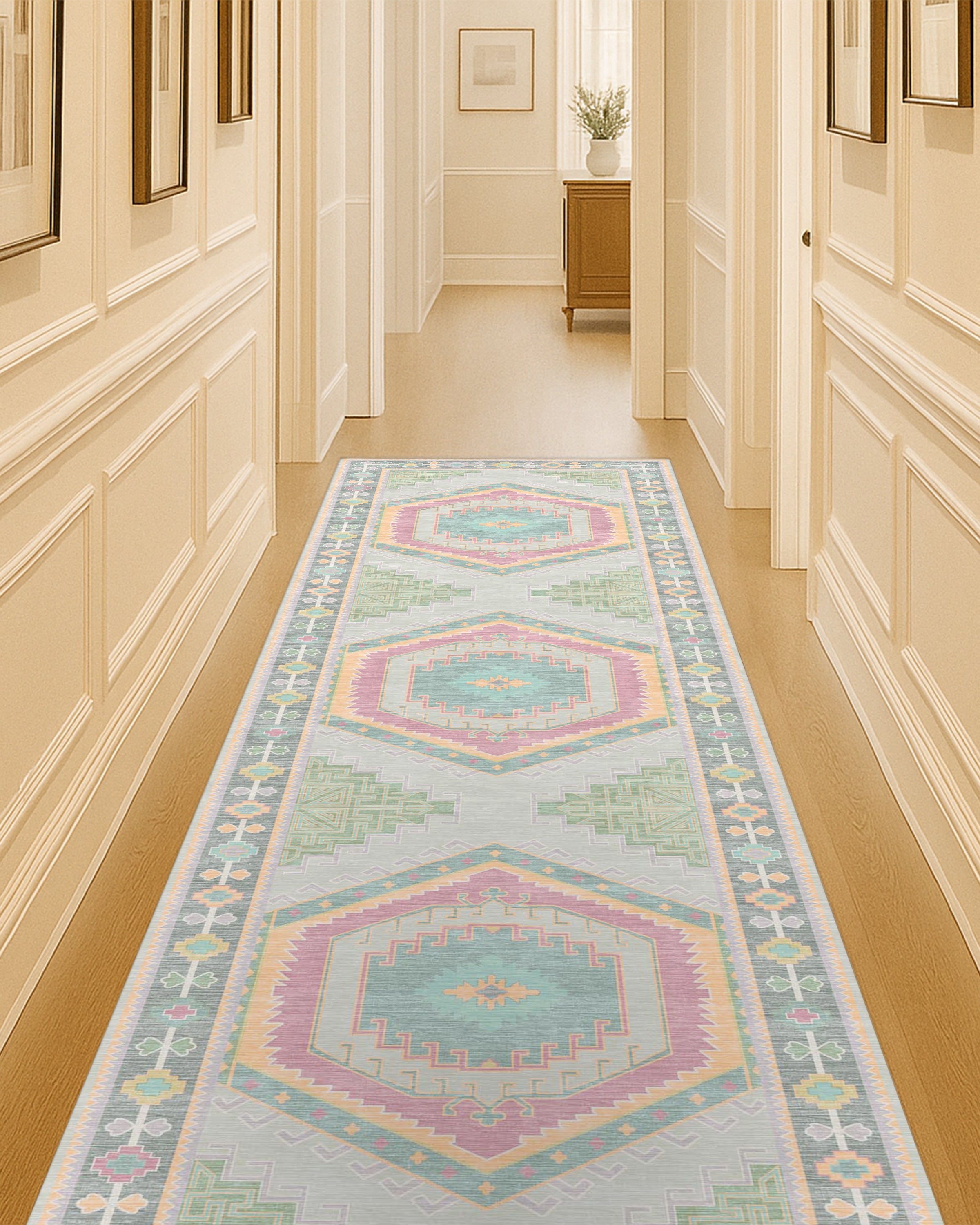 Kyra Green Pink Aesthetic Oushak Rug