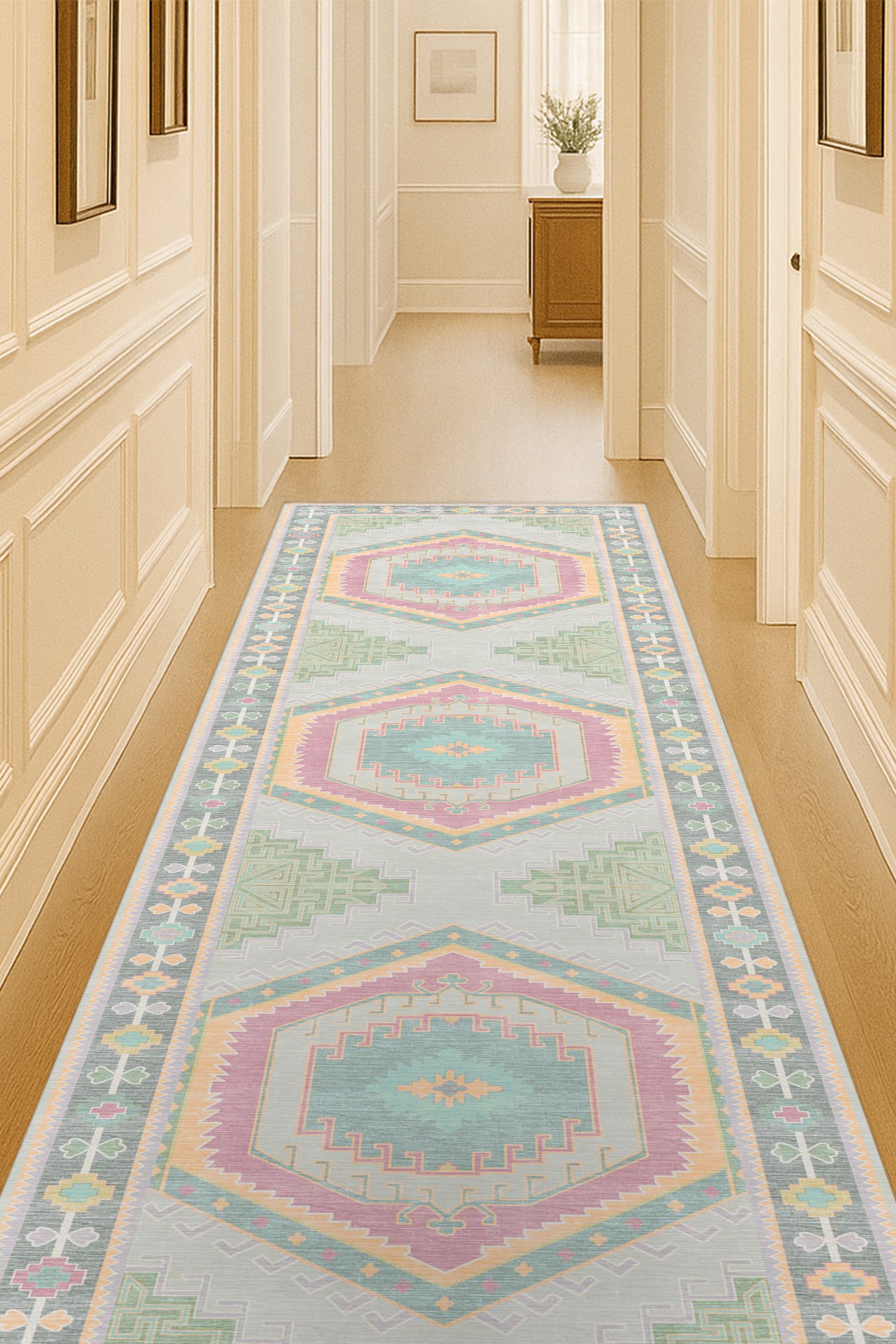 Kyra Green Pink Aesthetic Oushak Rug