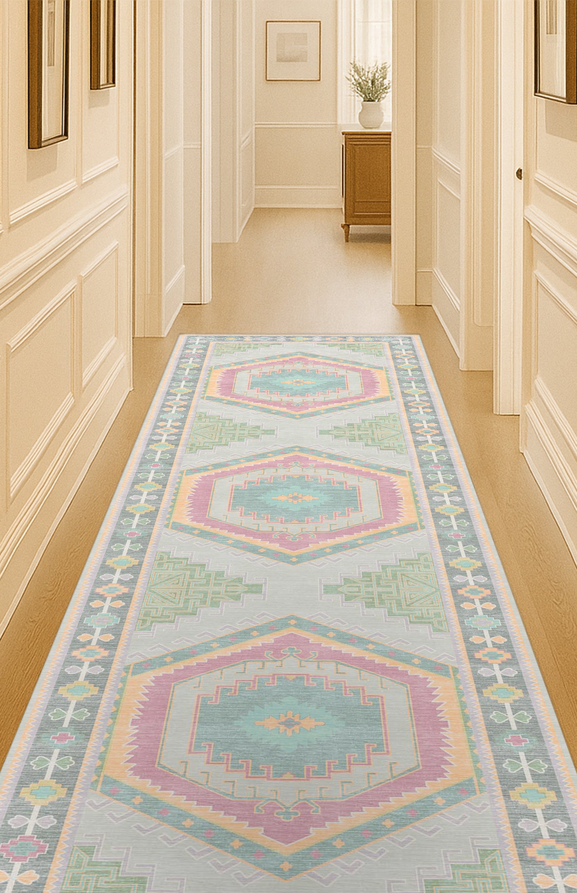 Kyra Green Pink Aesthetic Oushak Rug