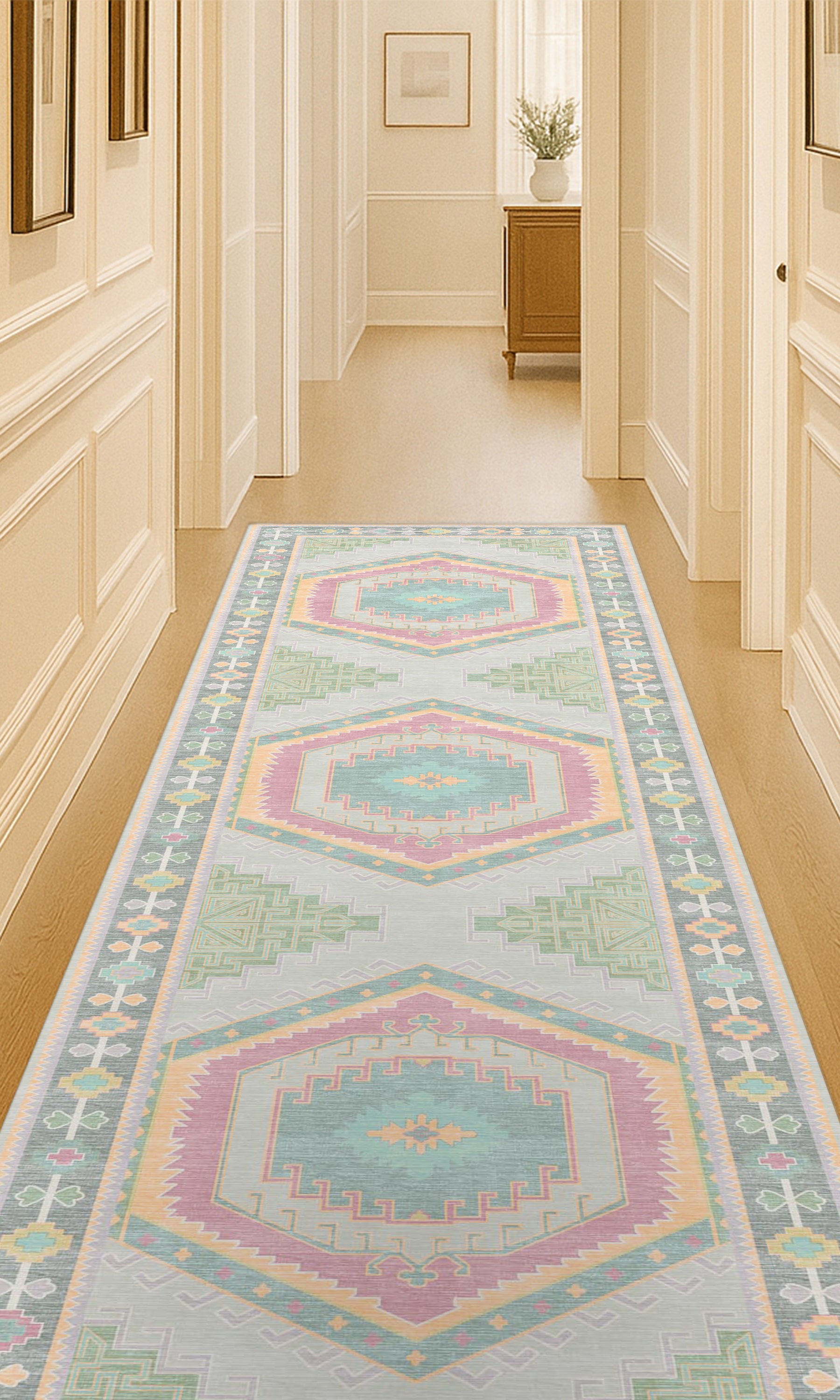 Kyra Green Pink Aesthetic Oushak Rug