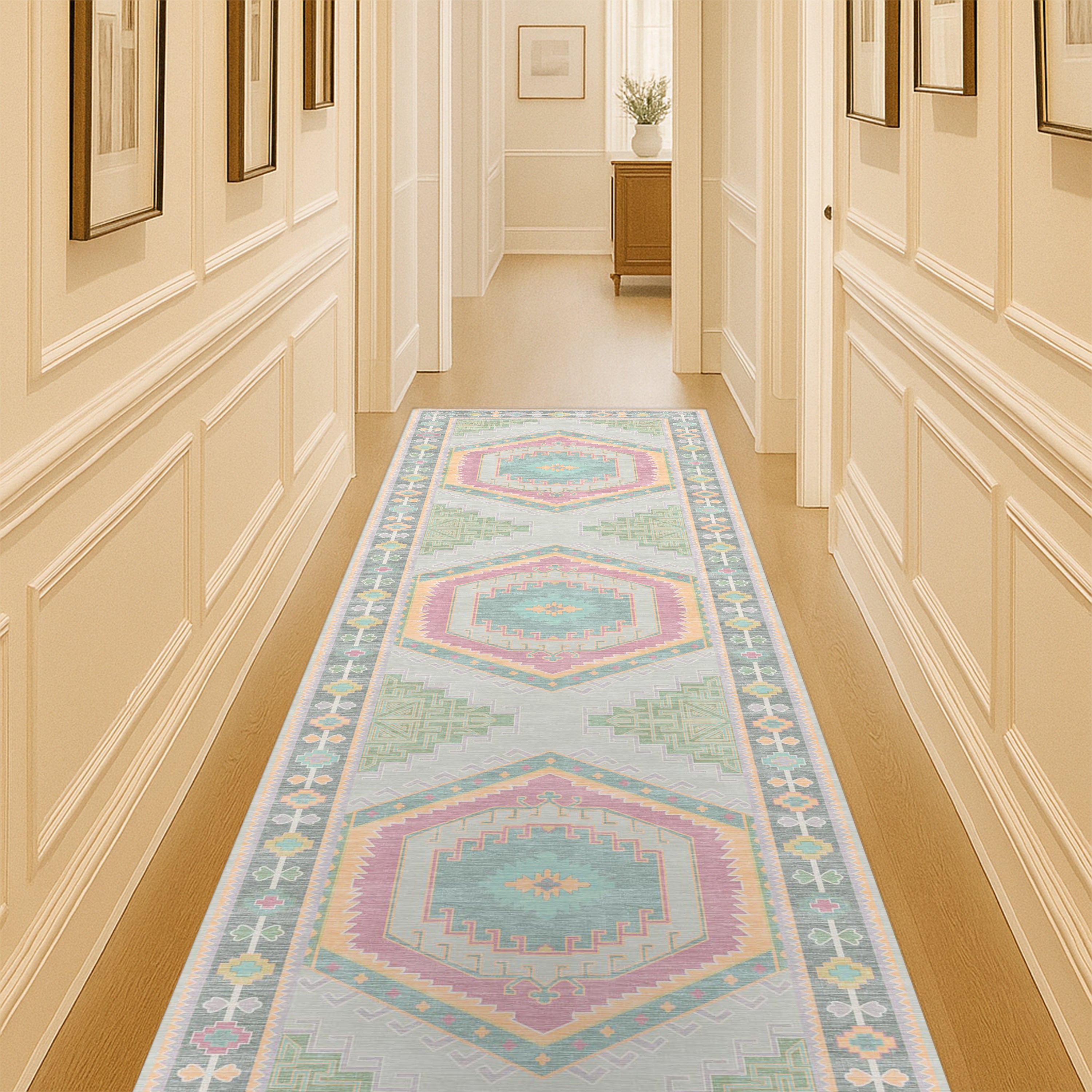 Kyra Green Pink Aesthetic Oushak Rug