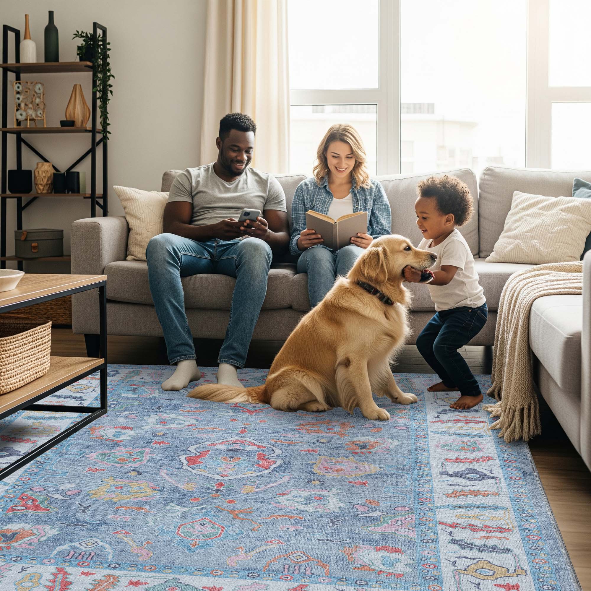 Asiya Muted Blues Modern Oushak Rug