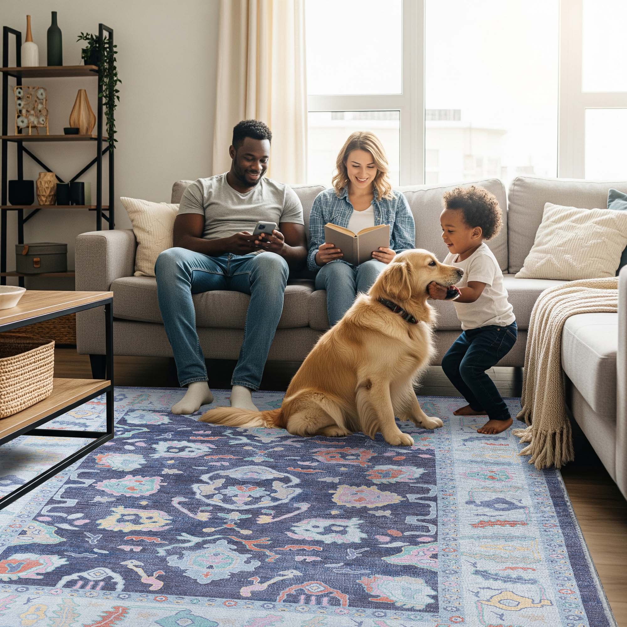 Munira Pastel Navy Blue Modern Oushak Rug