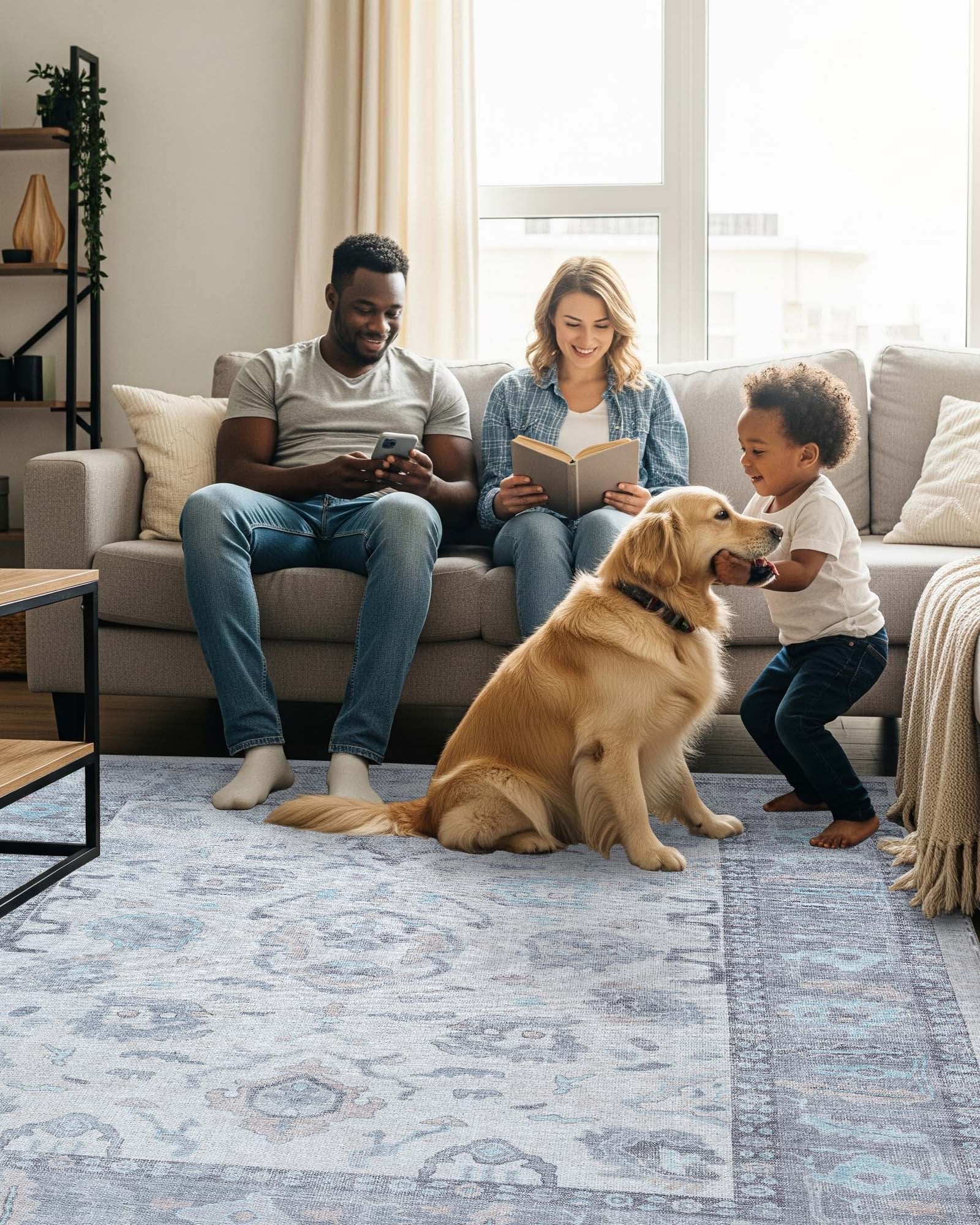 Delphine Gray, Beige & Ivory Modern Oushak Rug