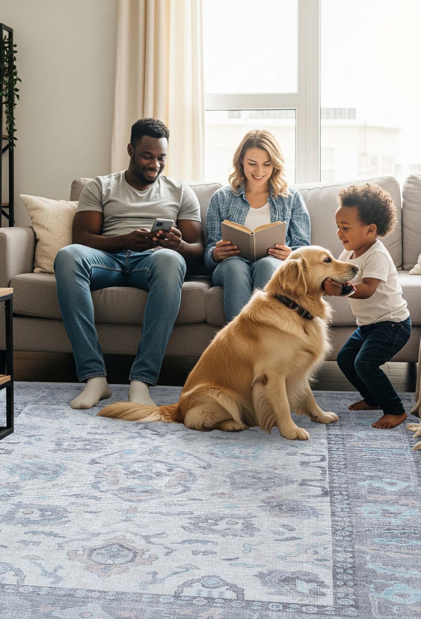 Delphine Gray, Beige & Ivory Modern Oushak Rug