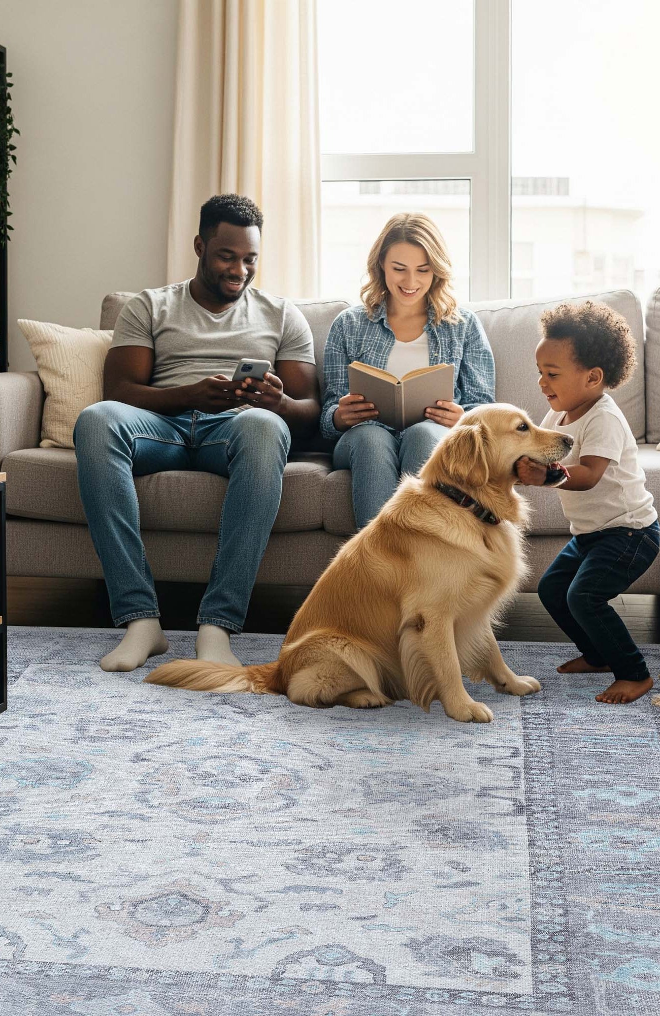 Delphine Gray, Beige & Ivory Modern Oushak Rug