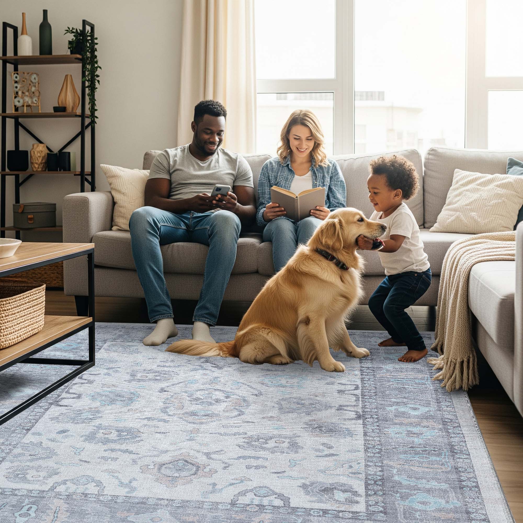 Delphine Gray, Beige & Ivory Modern Oushak Rug