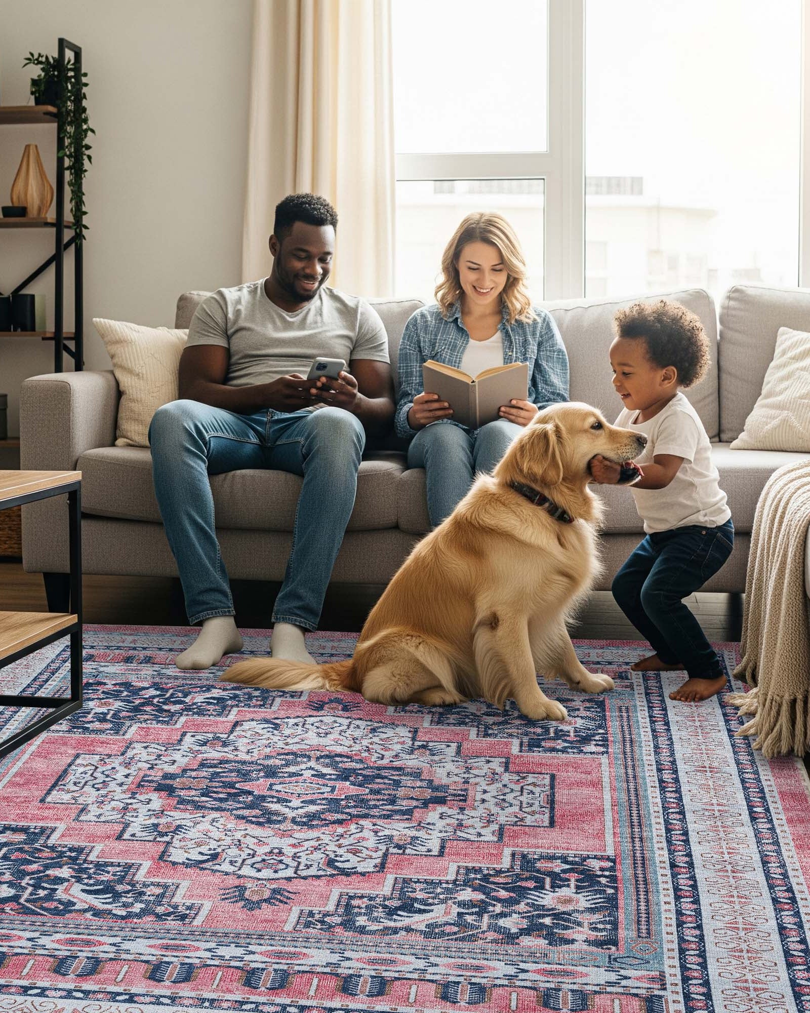 Paulina Pale Pink & Midnight Blue Persian Vintage Rug